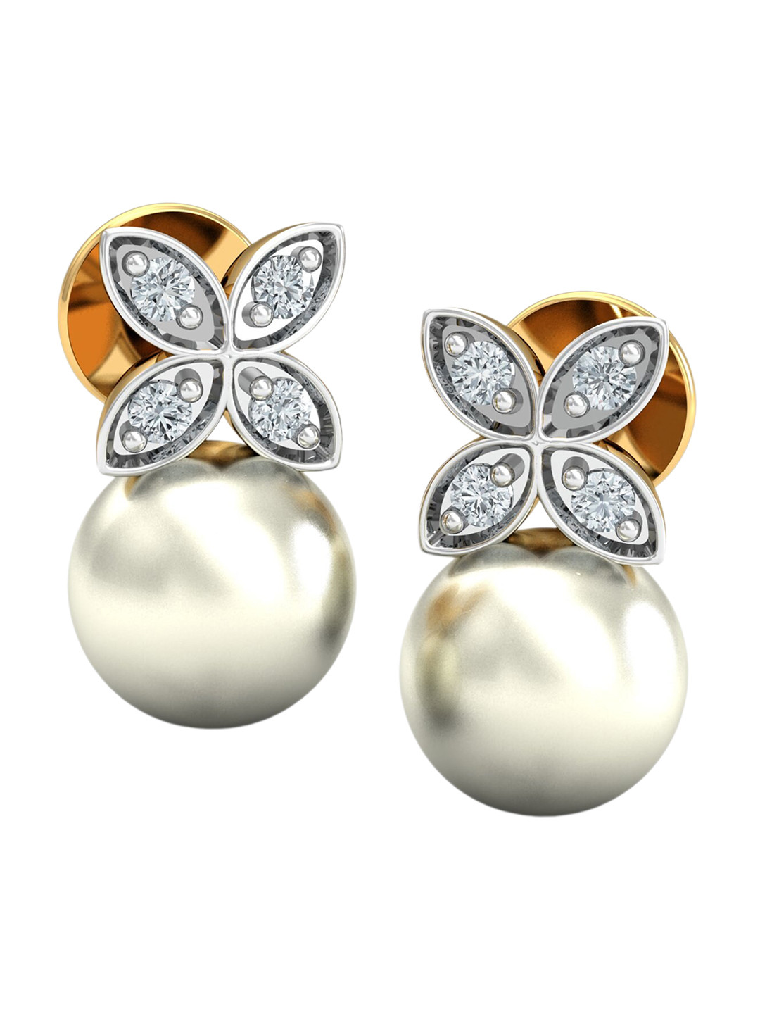 KUBERBOX Soldius 18KT Gold Diamond Studded Pearl Earrings-1.79gm