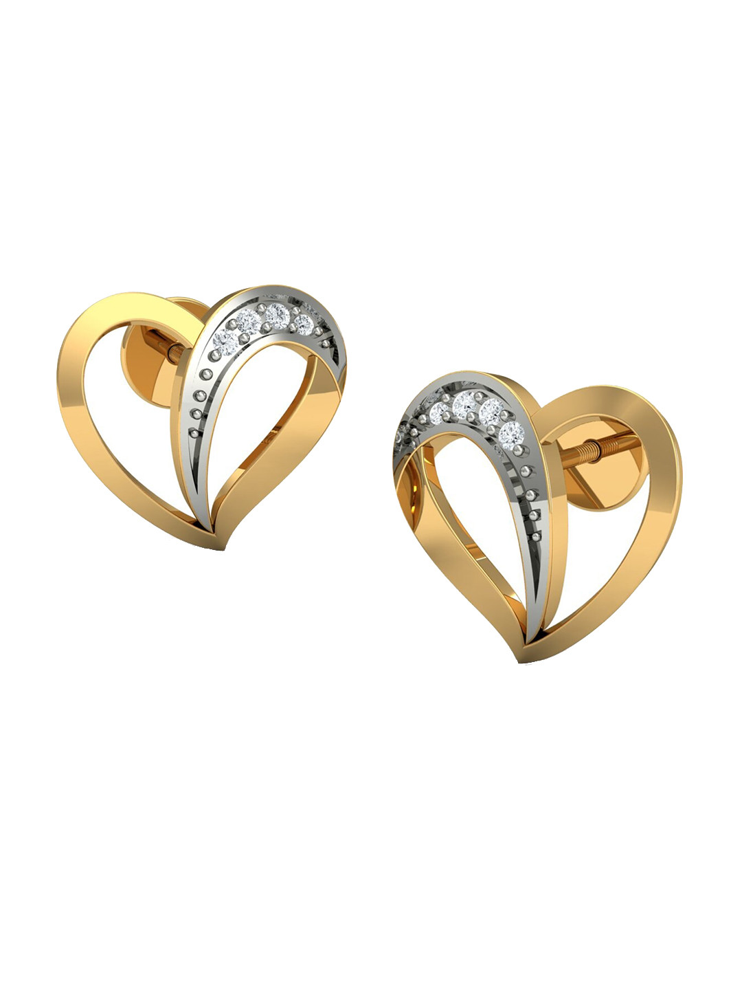 KUBERBOX Dainty Heart 18KT Gold Diamond-Studded Stud Earrings-1.98gm