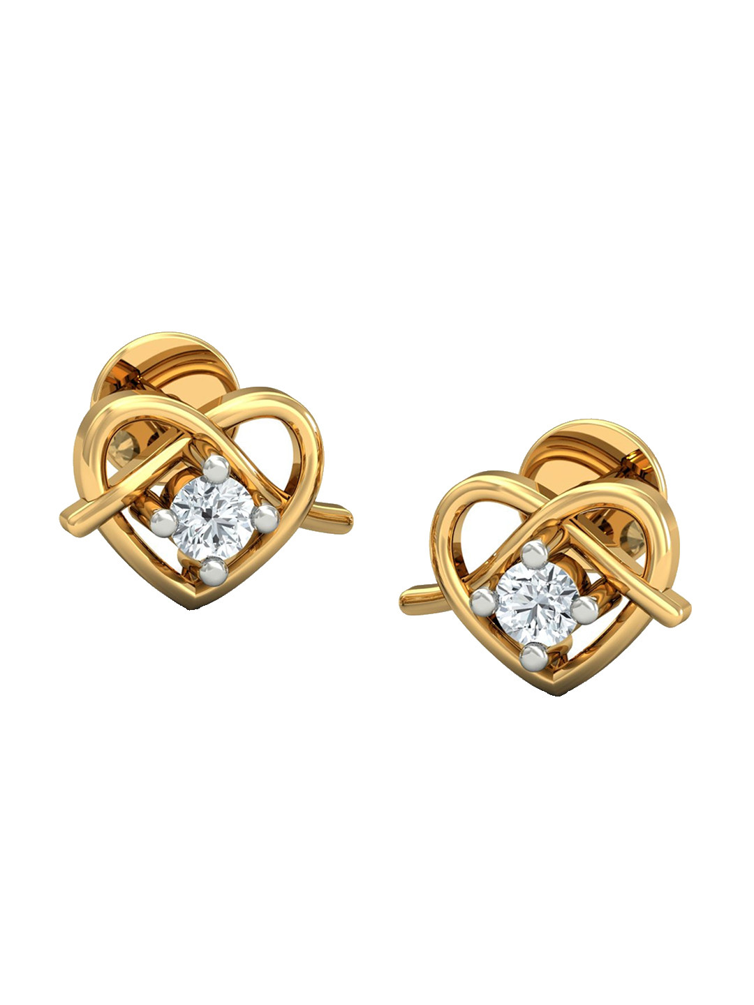 KUBERBOX Smiling Heart 18KT Gold Diamond-Studded Earrings-1.71 gm