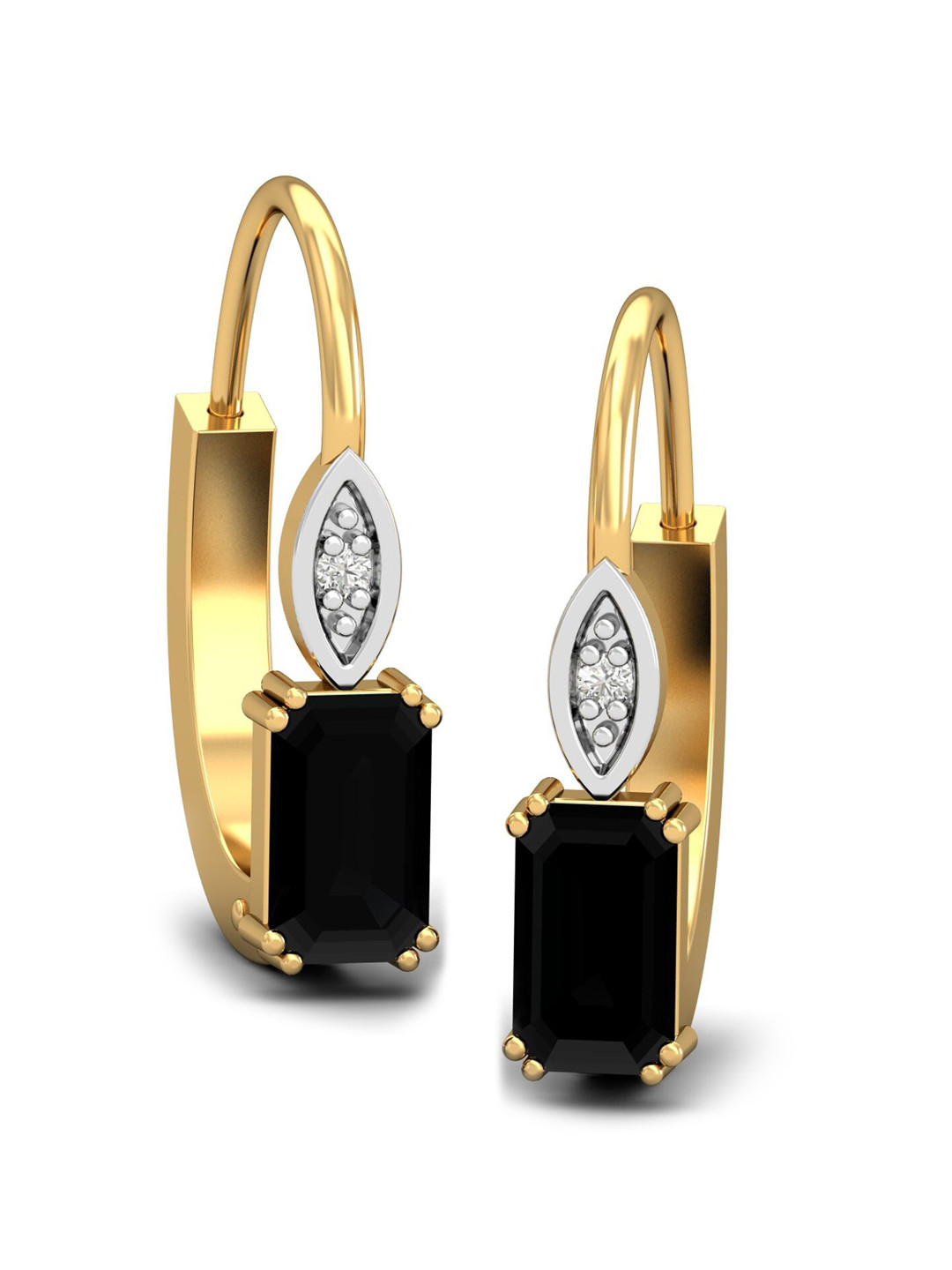 KUBERBOX Meridian 18KT Gold Black Diamond-Studded Hoop Earrings-1.8gm