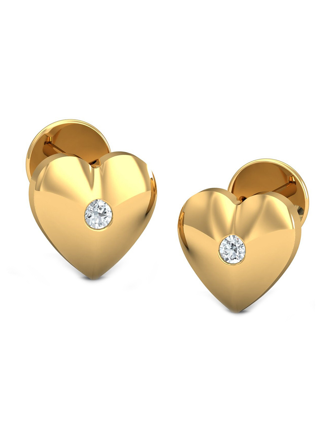 KUBERBOX Cheeky Heart 18KT Gold Diamond Studded Stud Earrings-1.67gm