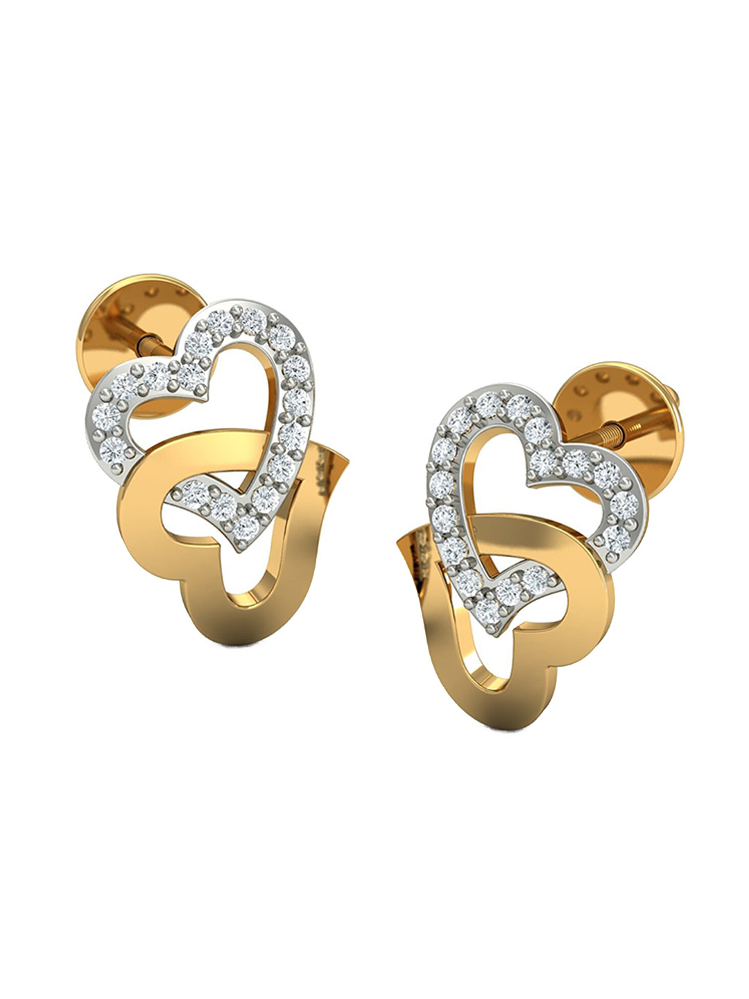 KUBERBOX Heart 18KT Gold Diamond-Studded Stud Earrings-1.89gm