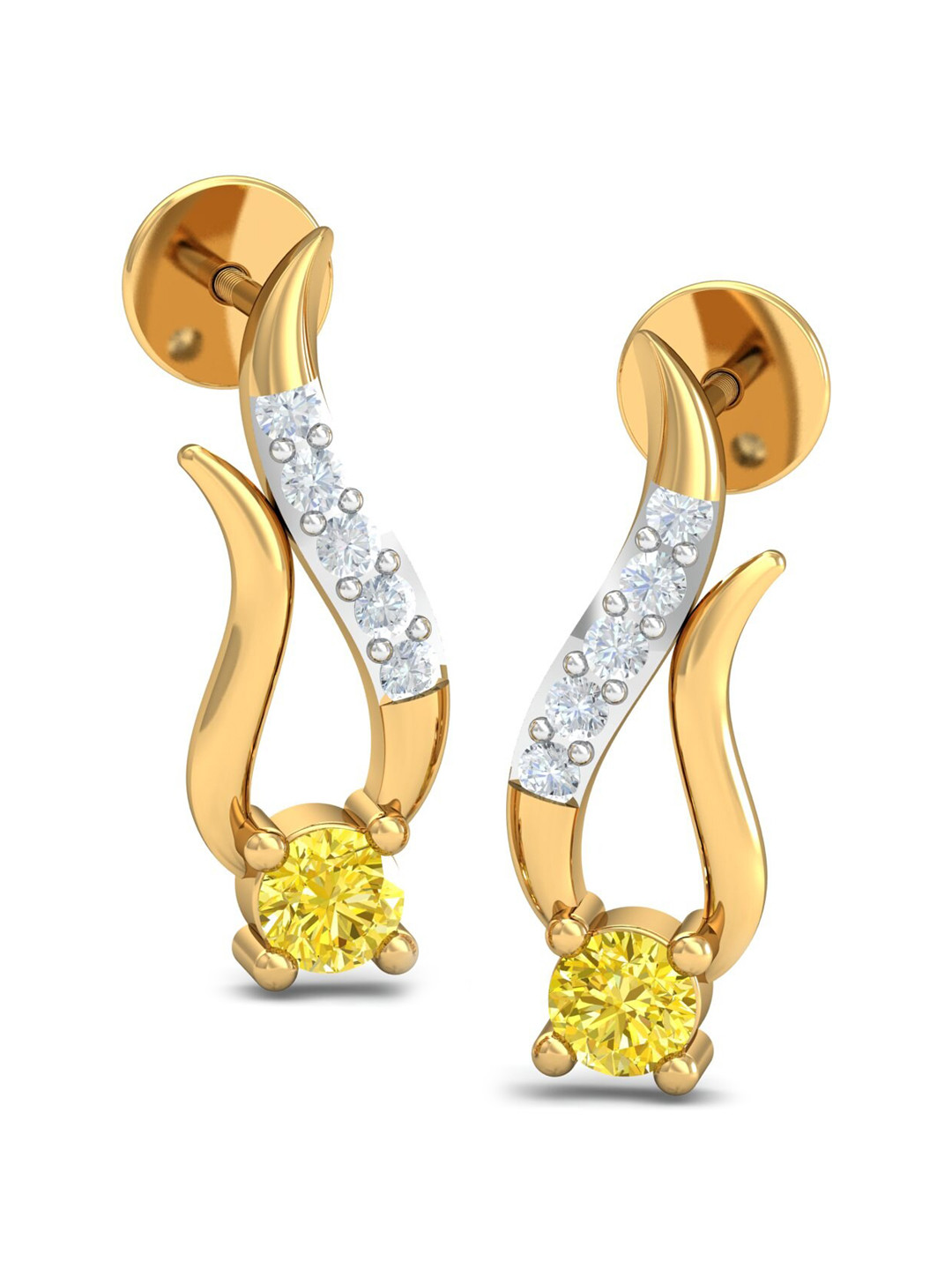 KUBERBOX Graceful Glow 18KT Gold Diamond-Studded & Topaz Earrings-2.07gm