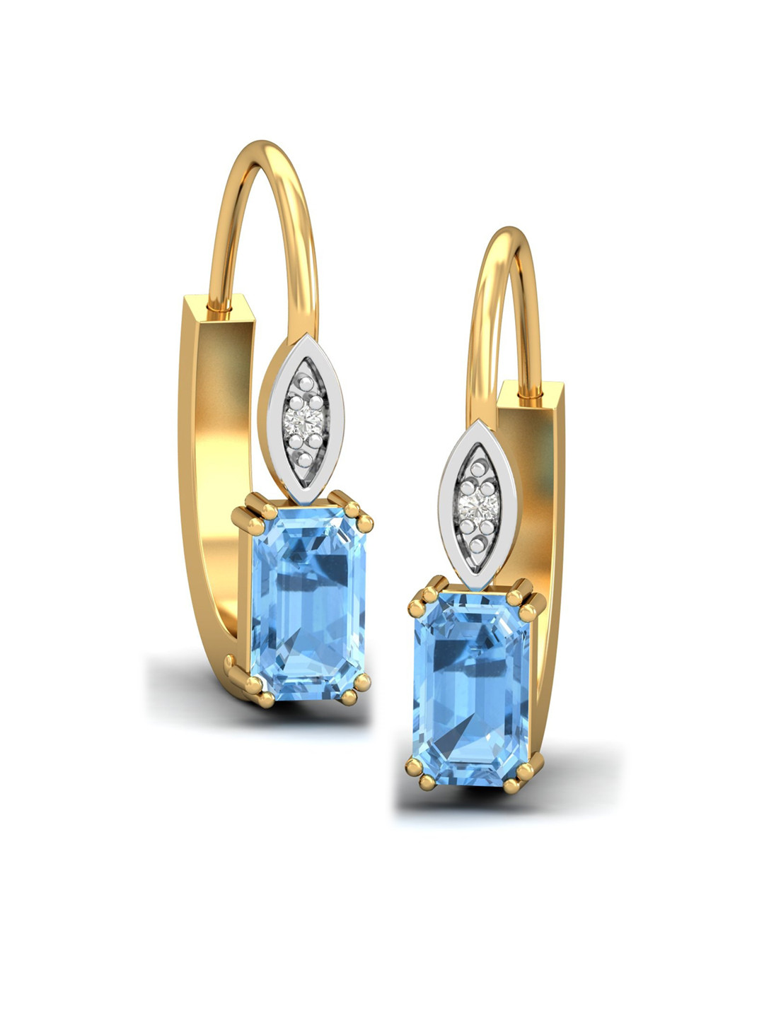 KUBERBOX Meridian Aquamarine 18KT Gold Diamond-Studded Hoop Earrings - 1.8gm