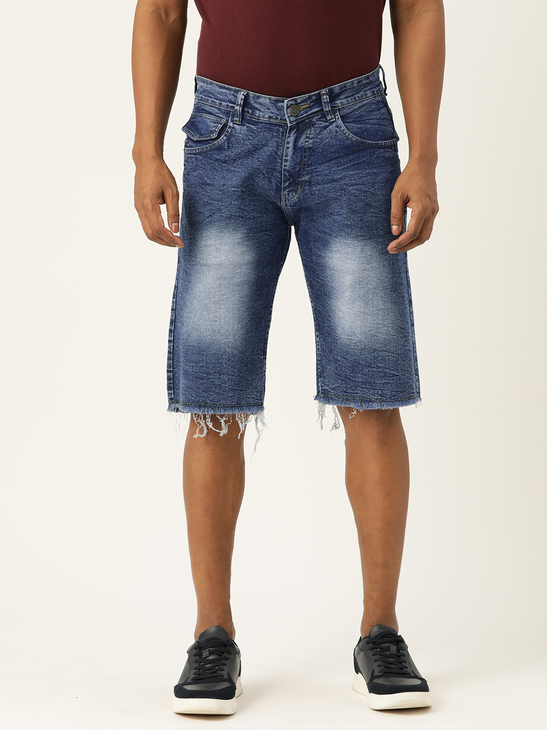 PARIS HAMILTON Men Washed Frayed Denim Shorts