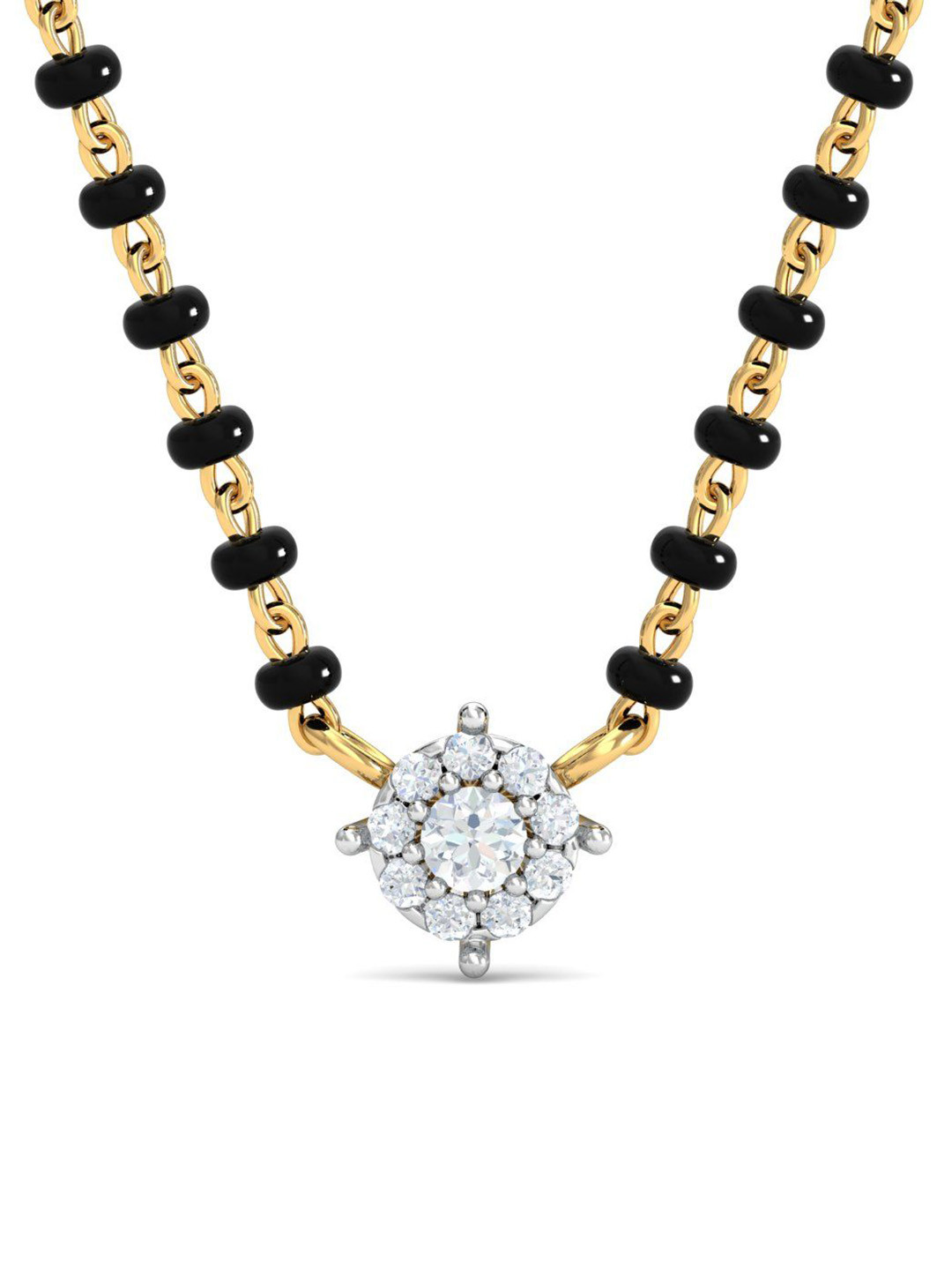 KUBERBOX Cluster Solitaire 18KT Gold Diamond Studded Mangalsutra Pendant-0.8gm