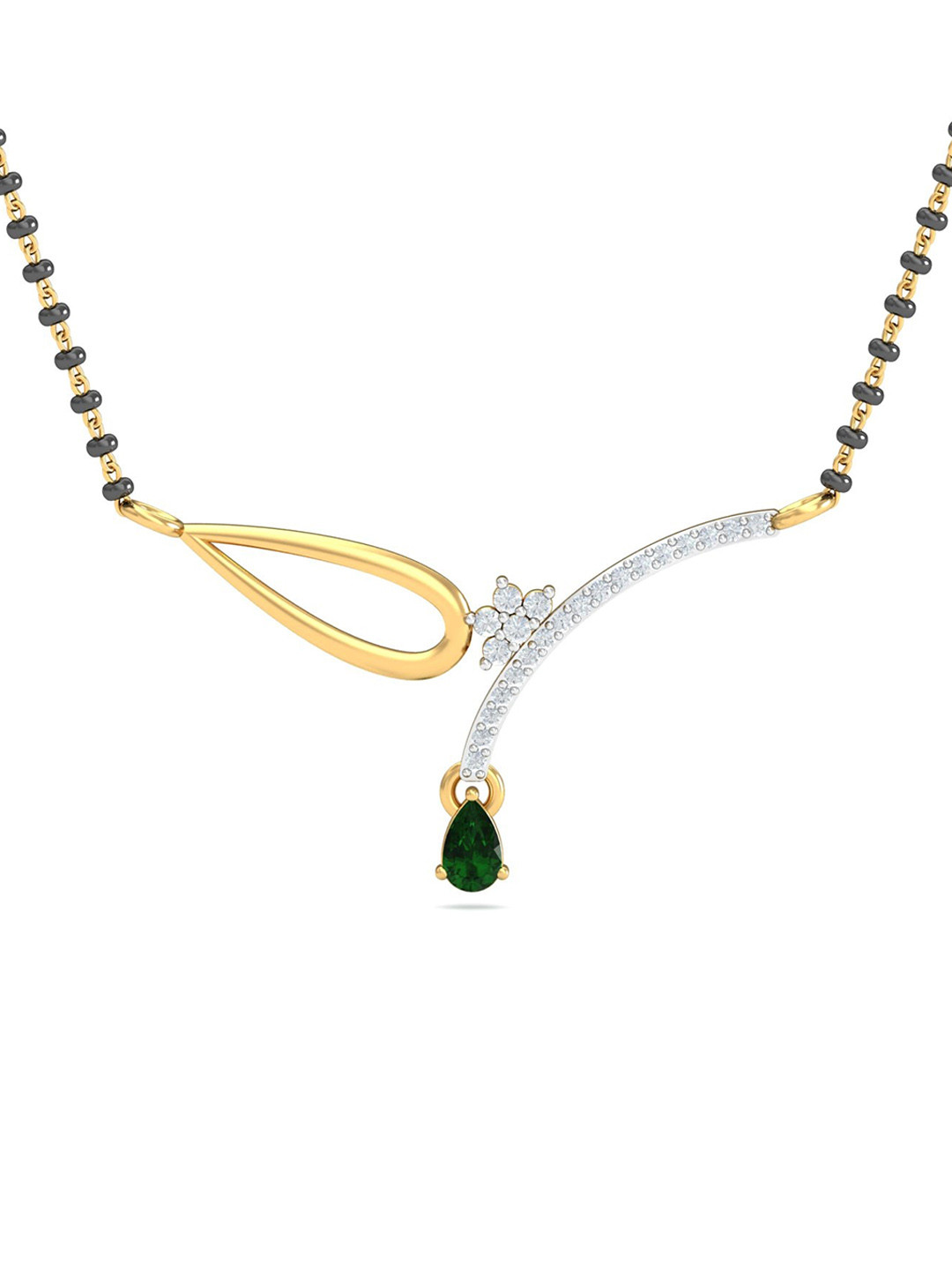 KUBERBOX Gia 18KT Gold Diamond-Studded & Emerald Mangalsutra Pendant-0.57gm