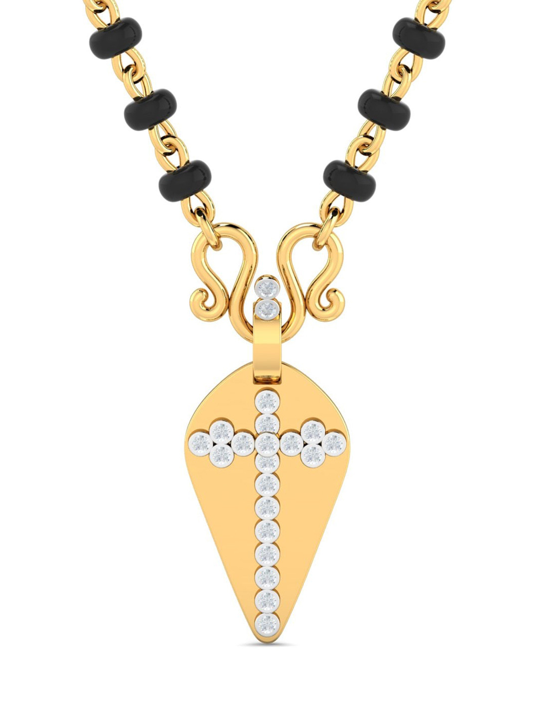 KUBERBOX Ela Cross Minnu  18KT Gold Diamond-Studded Mangalsutra Pendant-0.99gm