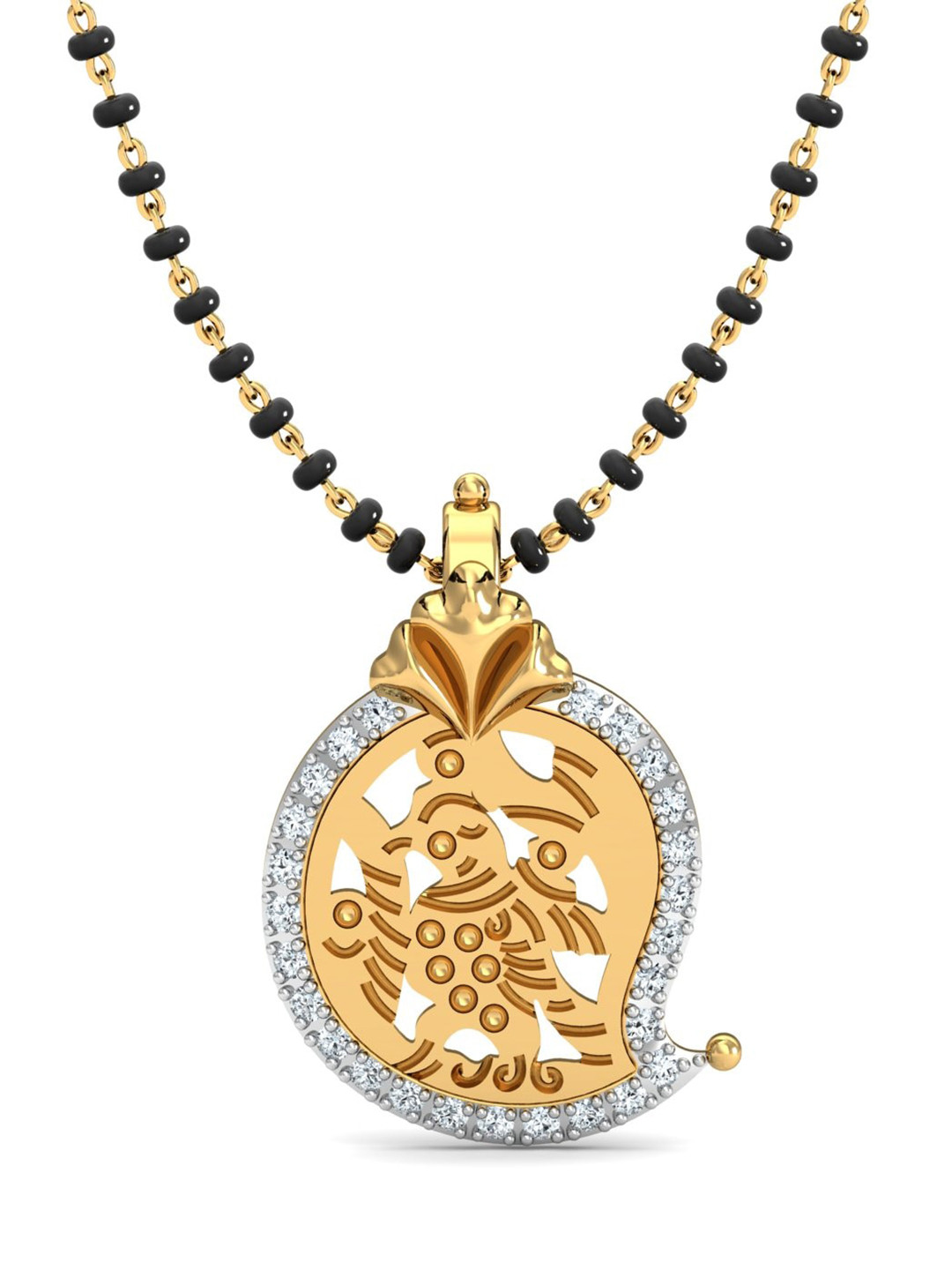 KUBERBOX 18K Yellow Gold Diamonds Ela Paksi Thali Mangalsutra Pendant