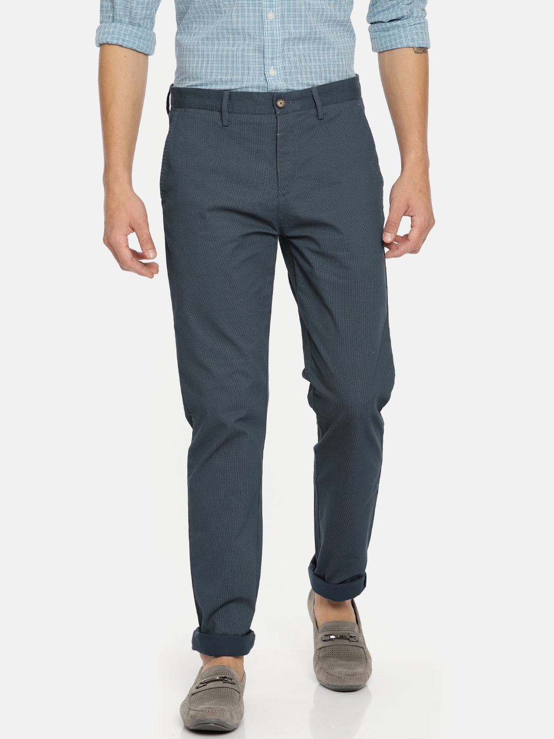 Buy U S Polo Assn Men Navy Blue Slim Fit Printed Chinos Trousers For Men 2364757 Myntra