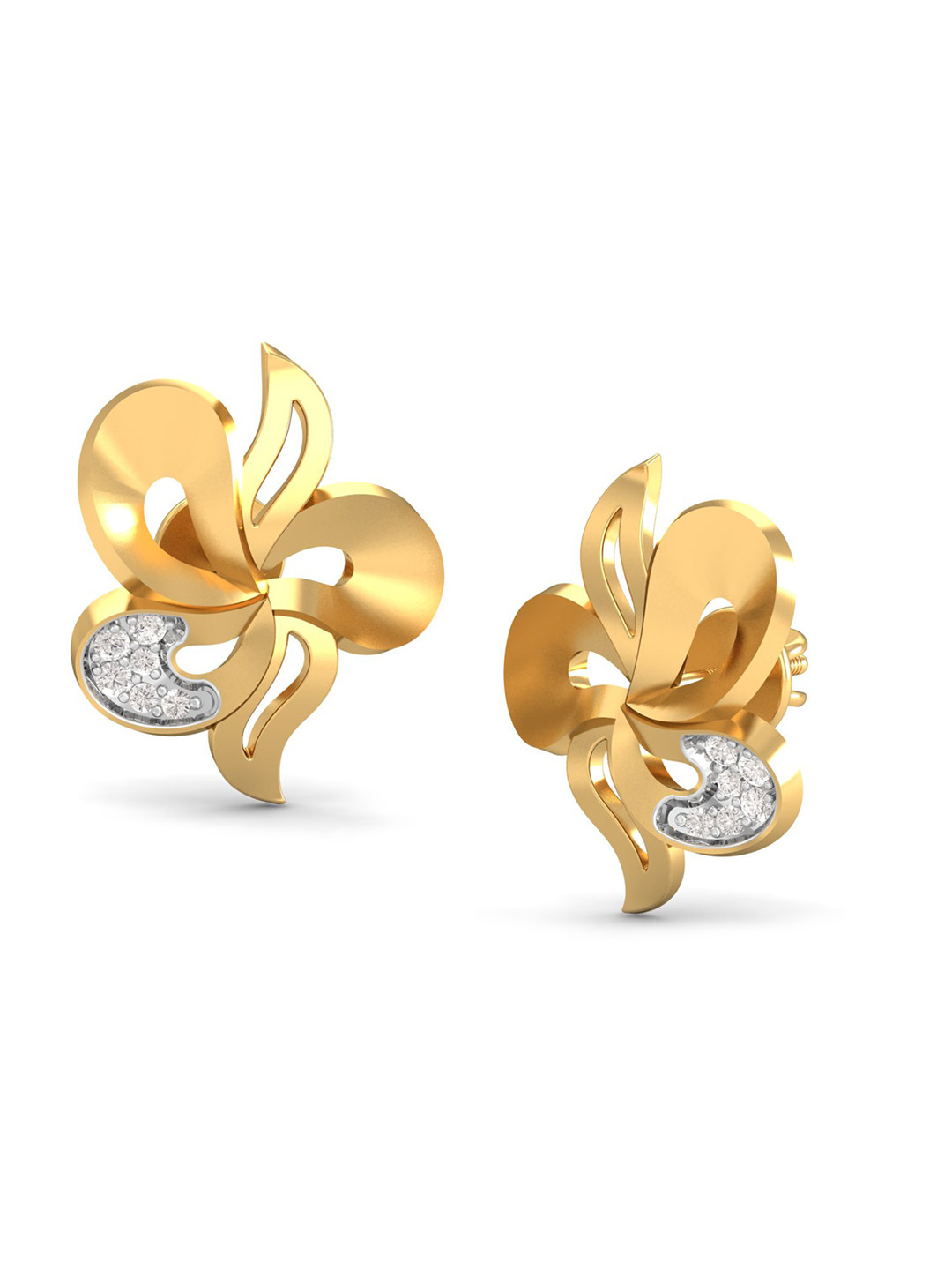 KUBERBOX 18KT Gold Diamond Studded Stud Earrings- 2.94 gm
