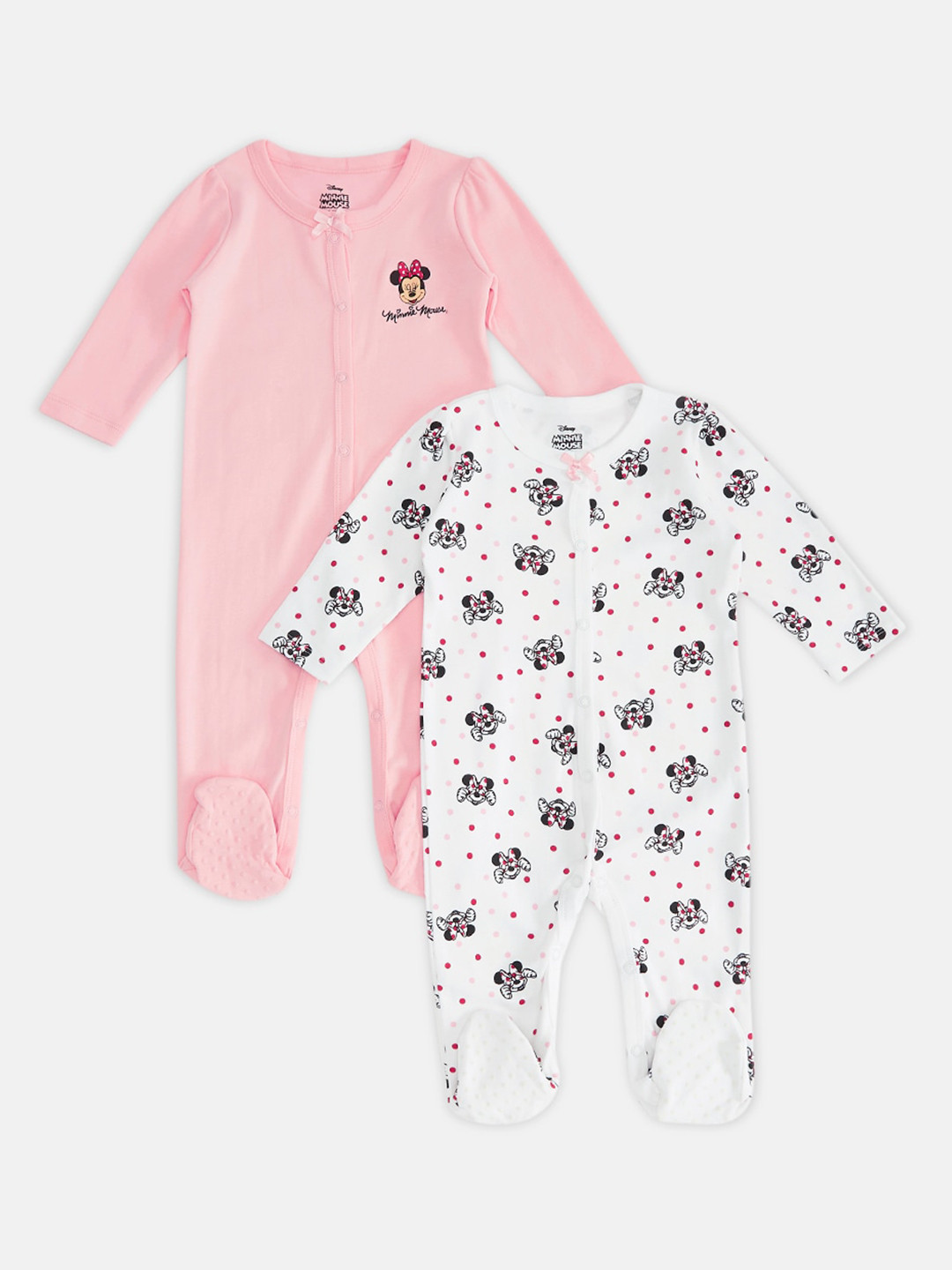 Pantaloons Infant Girls Pack Of 2 Minnie Mouse Printed Cotton Sleepsuit