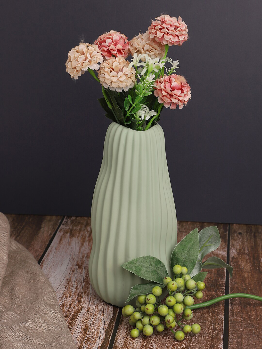 Bonhomie Green Wavy Ribbed Vase