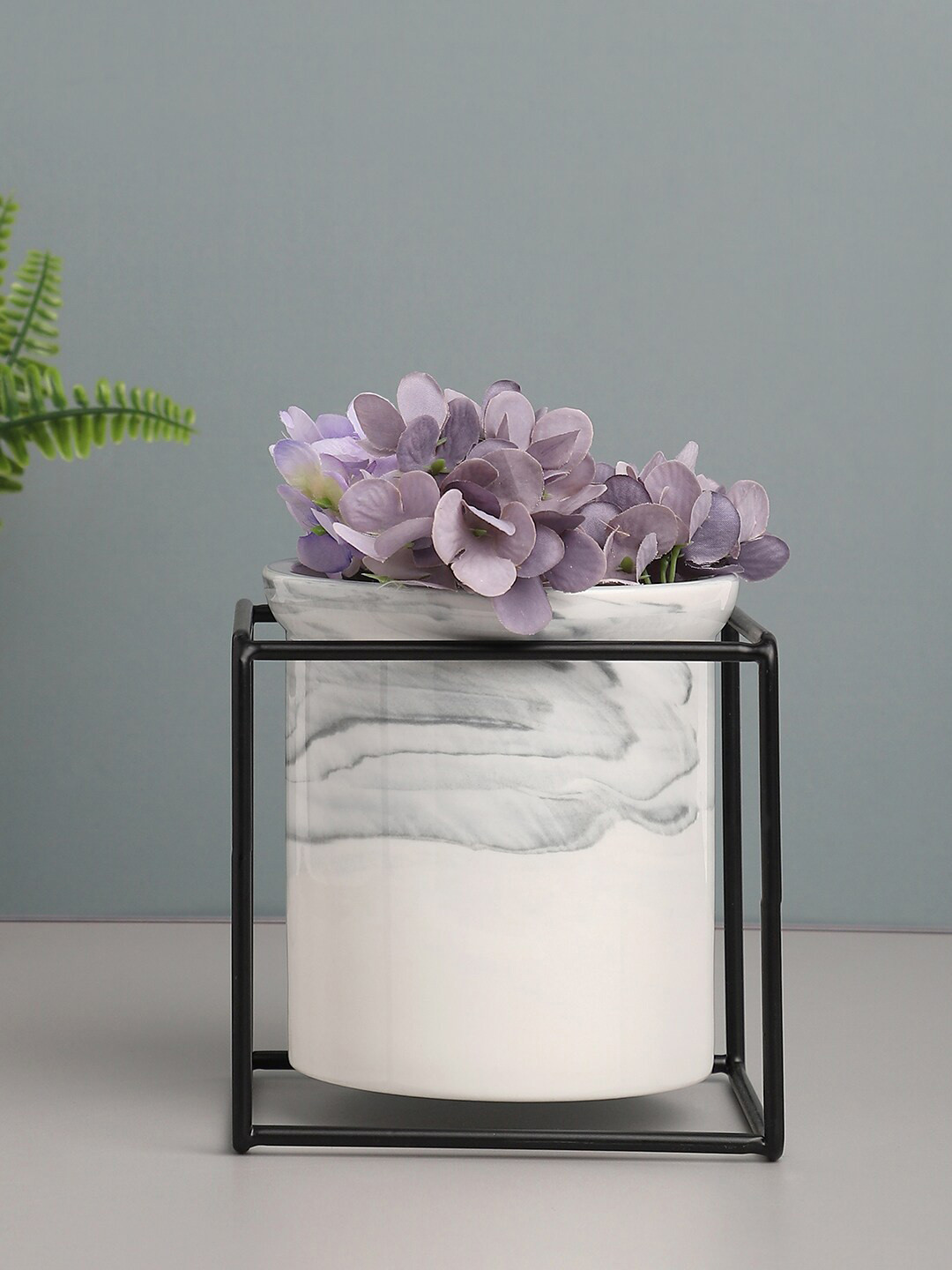 Bonhomie White & Black Marble Planter With Stand