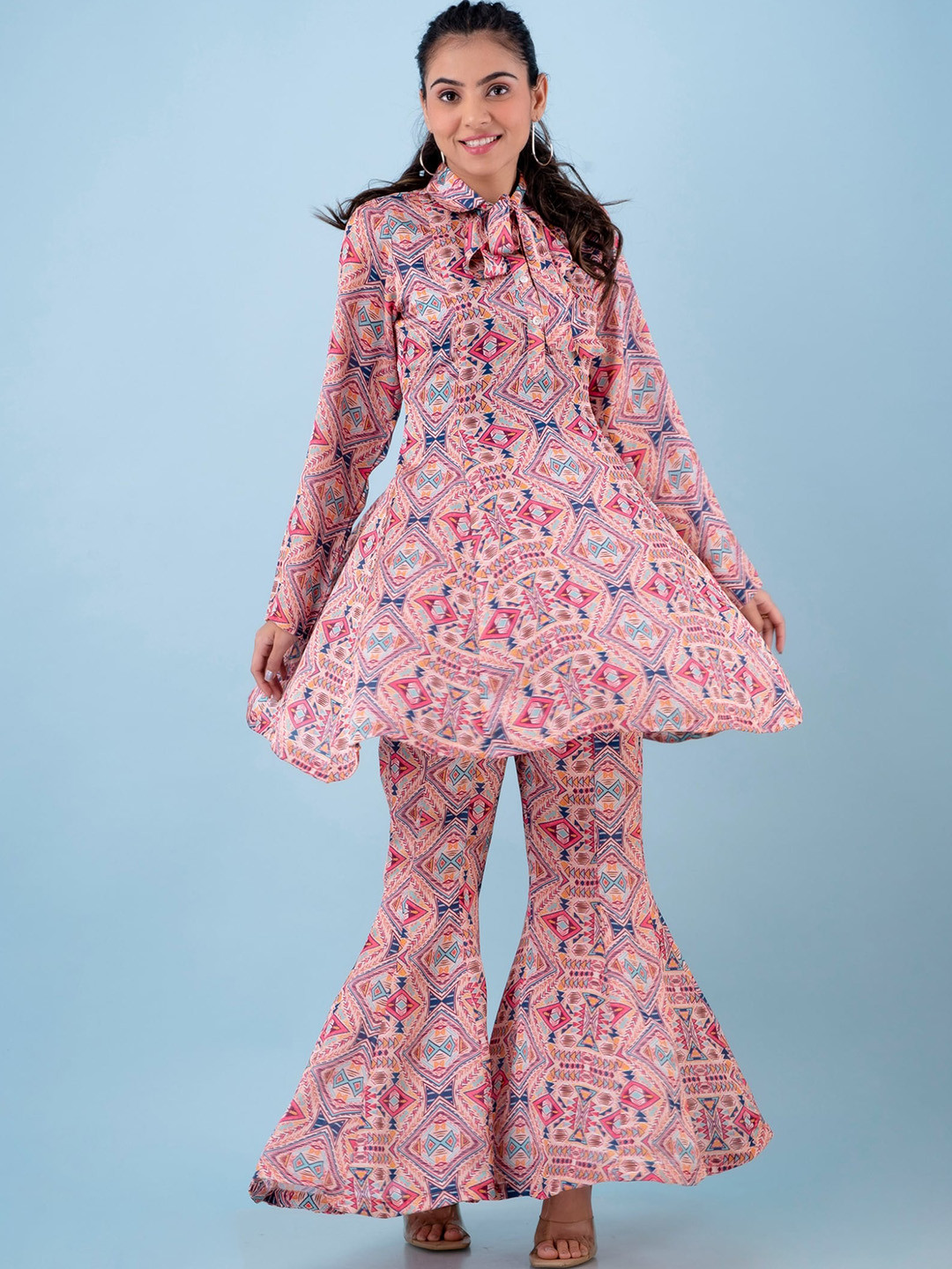 Kohsh Printed Shirt Collar Top With Sharara Co-Ords