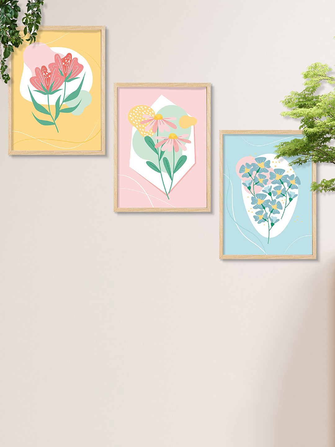 SAF Flowers Blue Canvas 3 Pcs Wall Living Room Rectangle Paintings Wall Art -13.5 x 10.5In