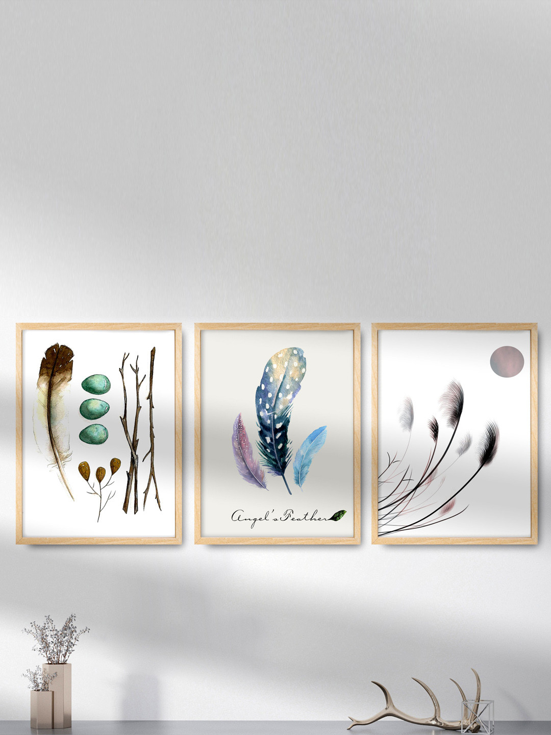 SAF White & Blue 3 Pieces Modern Painting Framed Wall Art