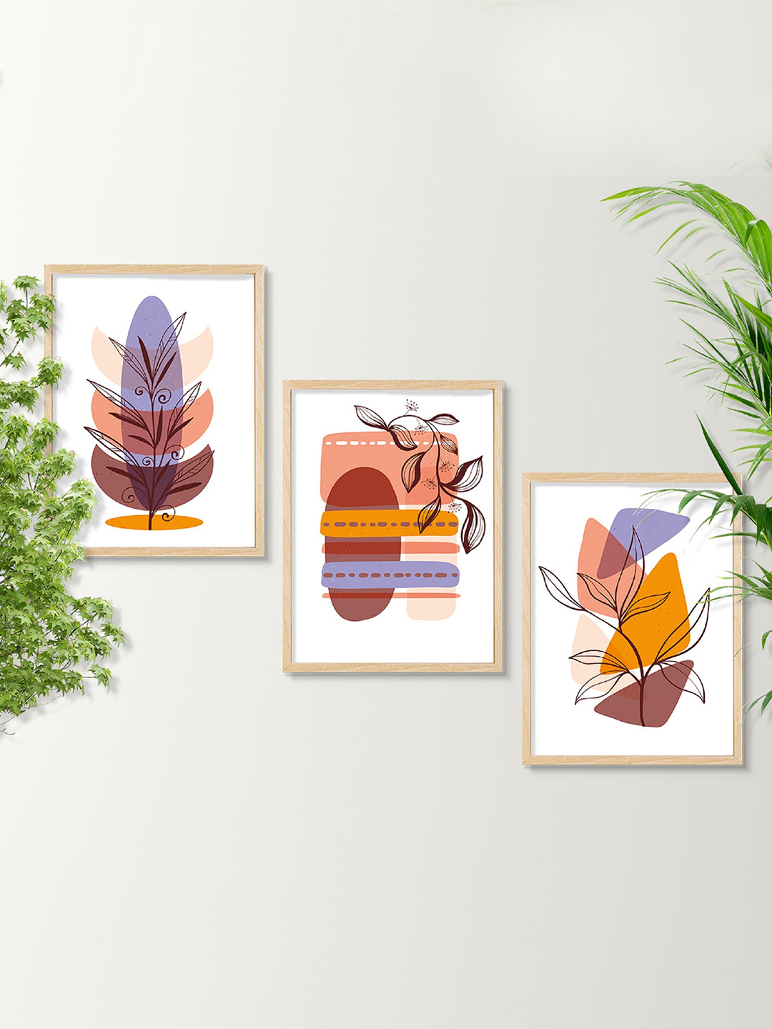 SAF Purple Wood 3 Pcs Wall Living Room Rectangle Potrait Paintings Wall Art -10.5 x 13.5In