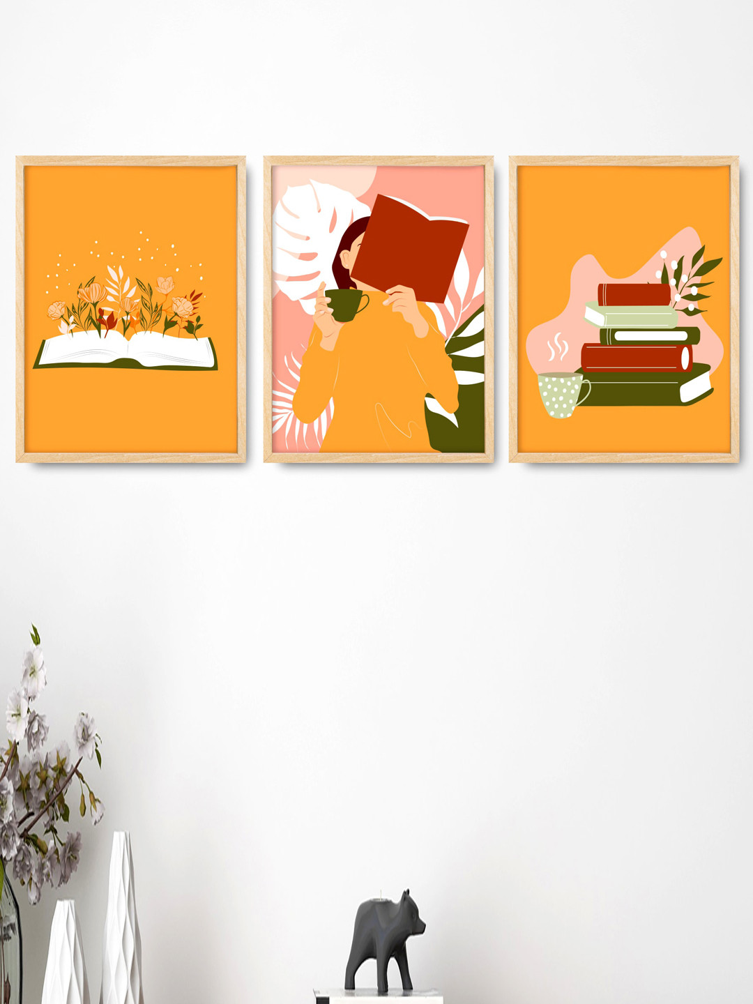 SAF Yellow & Red 3 Pieces Modern Wall Art