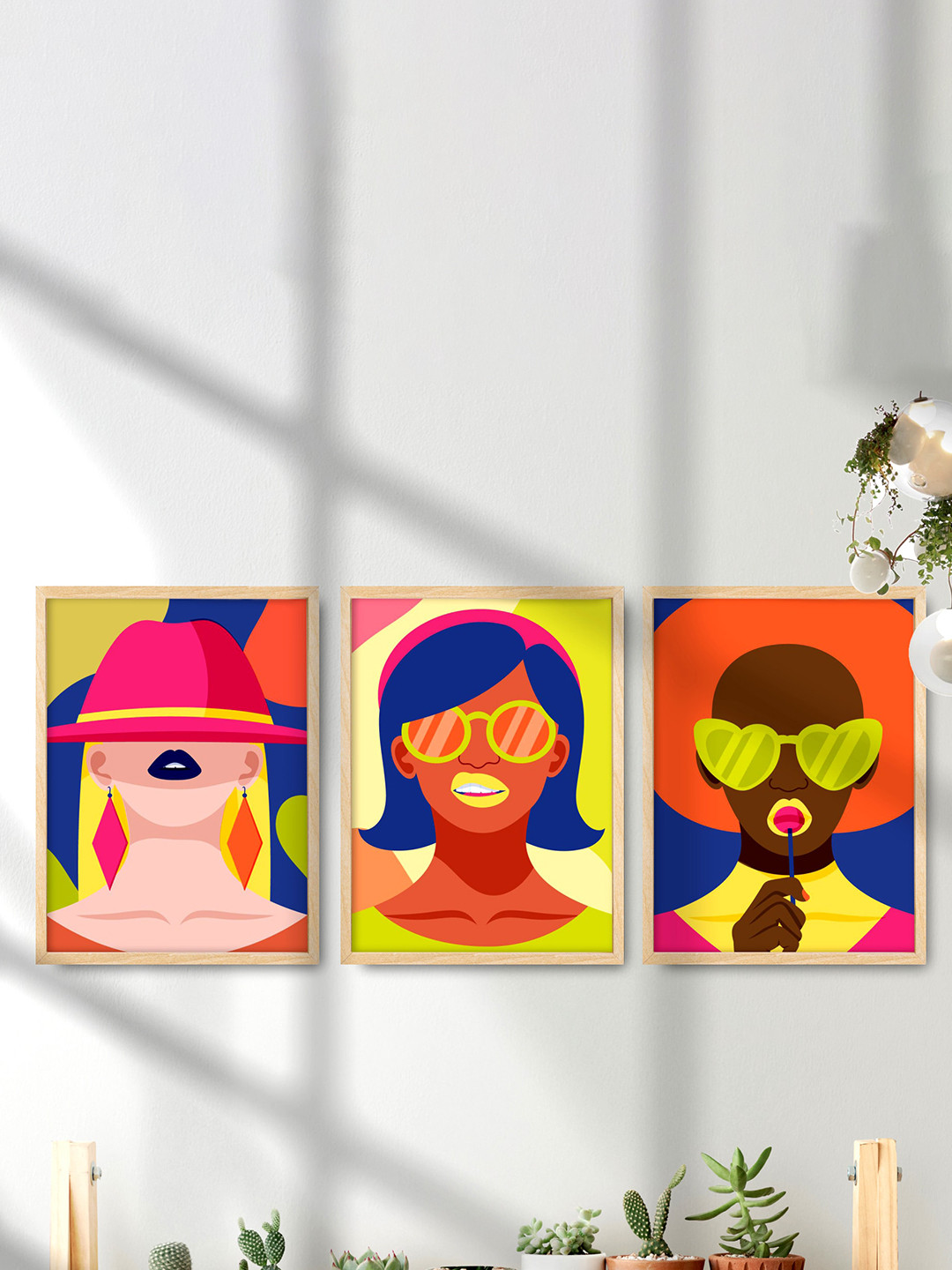 SAF Boho Woman MDF 3 Piece Wall Rectangle Paintings Wall Art - 10.5 x 13.5In