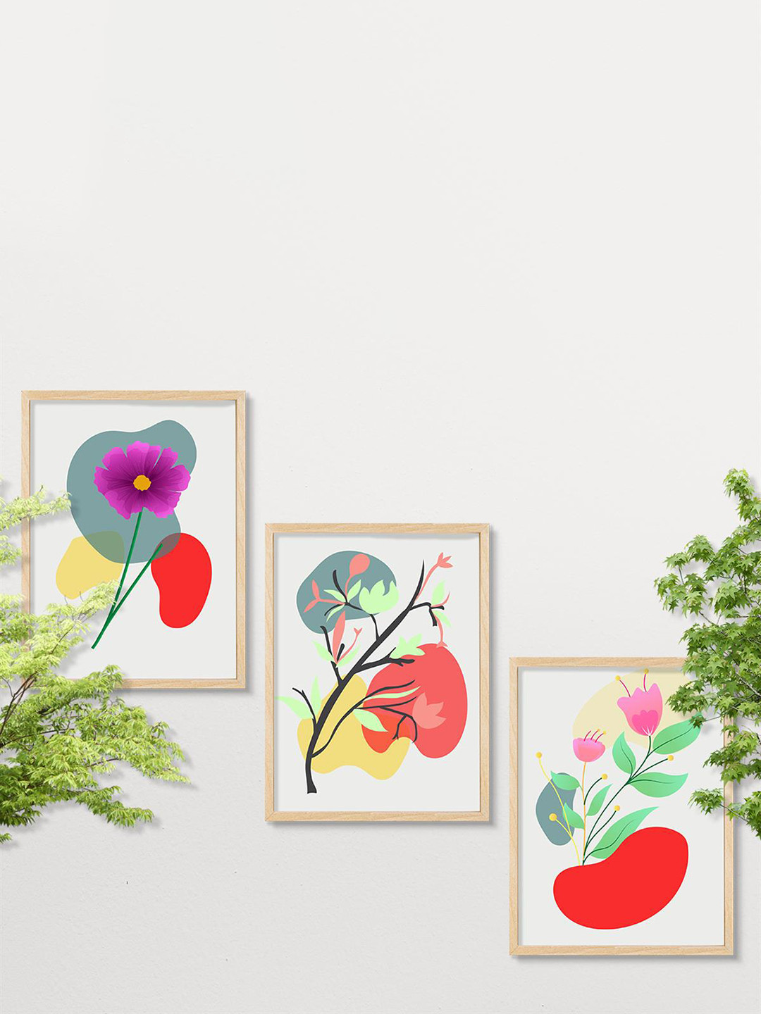 SAF 3-Pcs White & Red Modern Painting Framed Wall Art