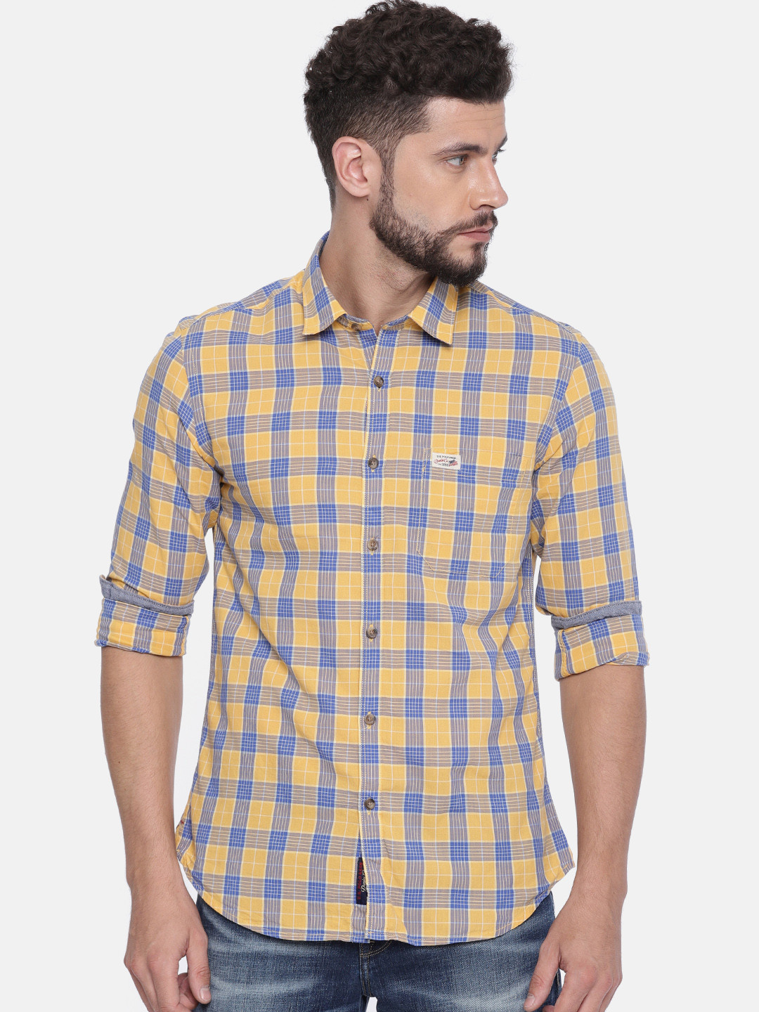 blue checkered polo