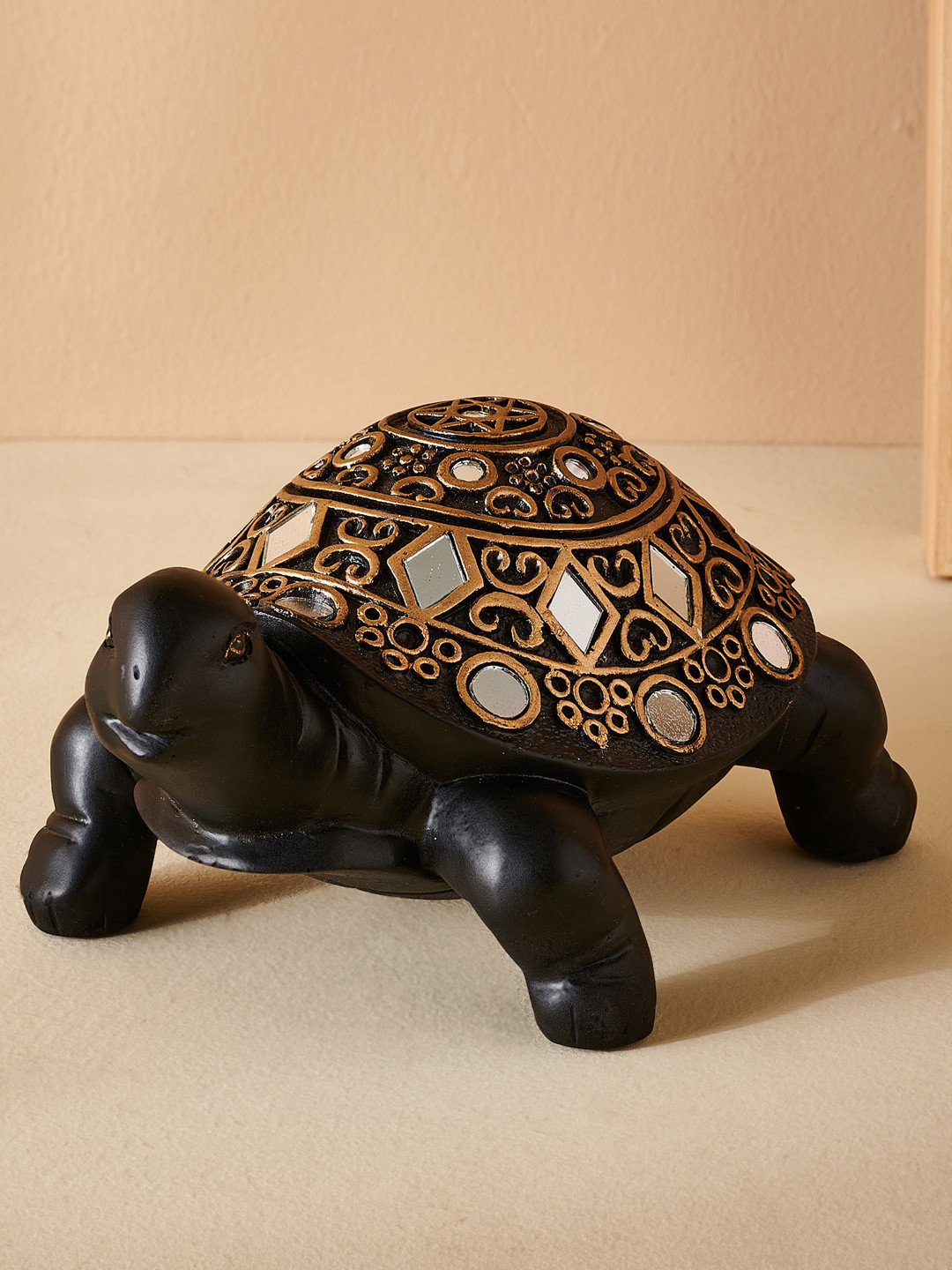 Home Centre Black & Golden Tortoise Figurine Showpiece