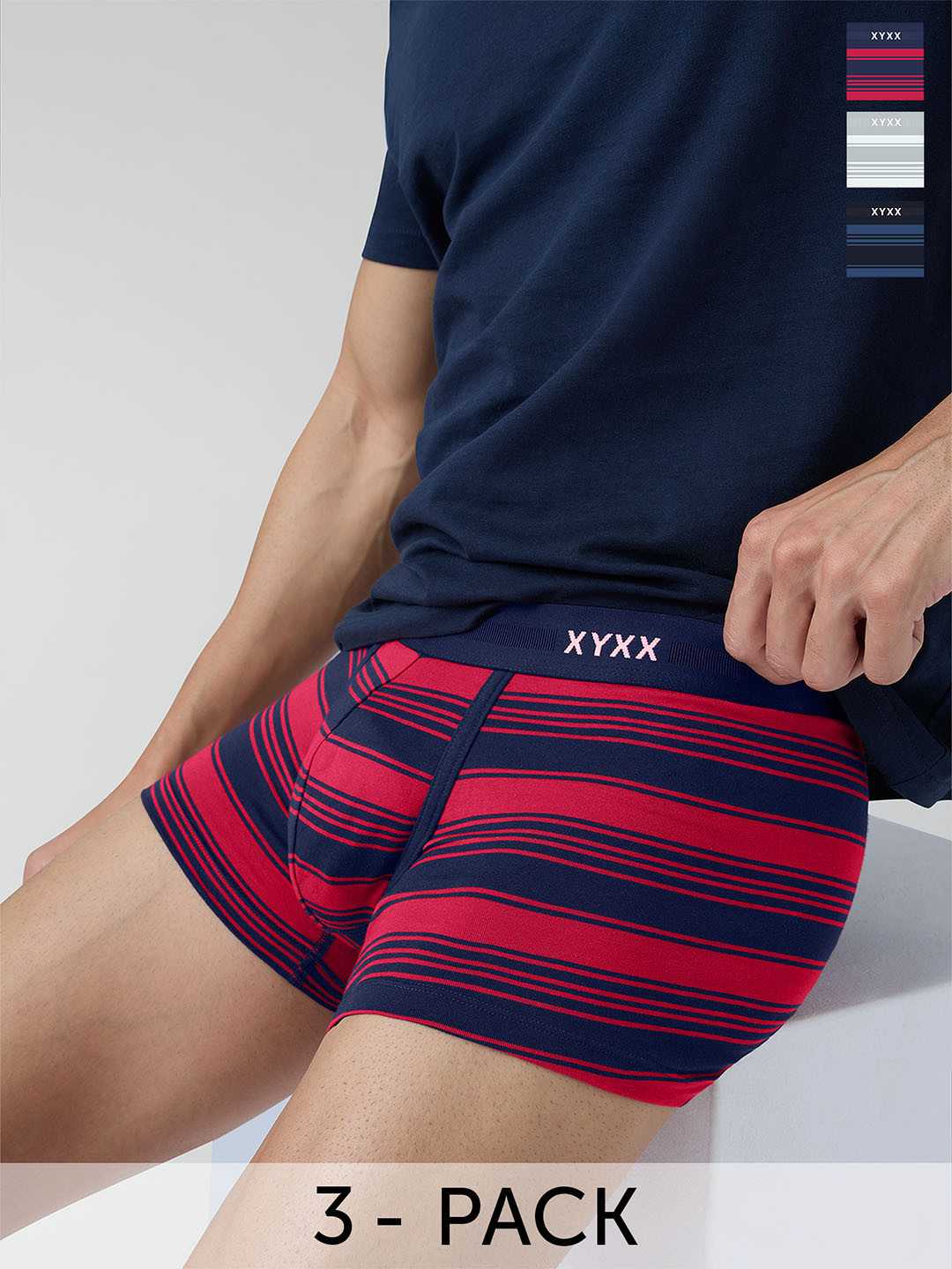 XYXX Men Pack of 3 Solid Super Combed Cotton Streax Trunk XYTRNK3PCKN842