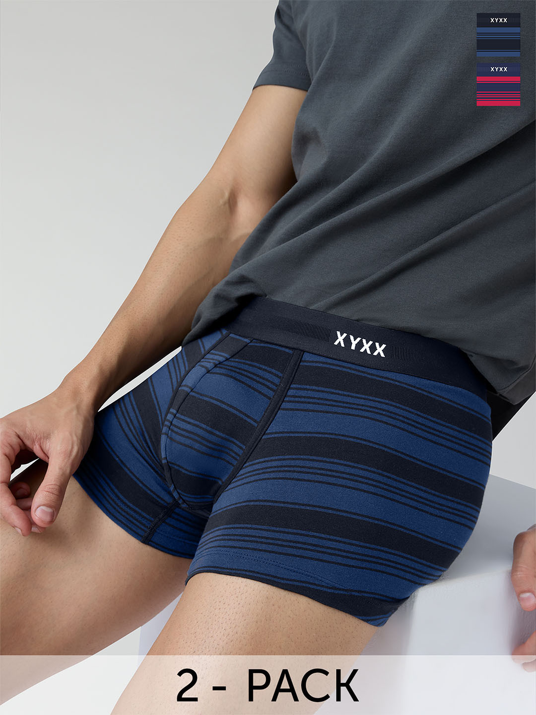 XYXX Men Striped Pack of 2 Streax Intellieaze Super Combed Cotton Trunk XYTRNK2PCKN582