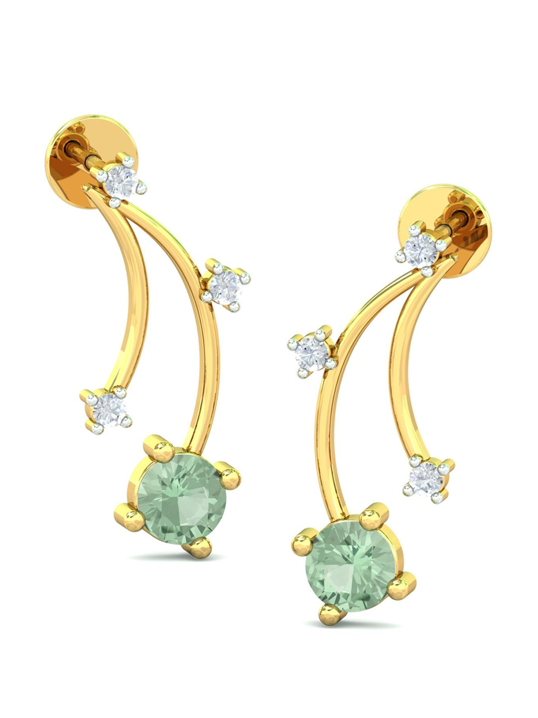 KUBERBOX 18KT Gold Diamond Sleek Drop Earrings- 2.2 gm