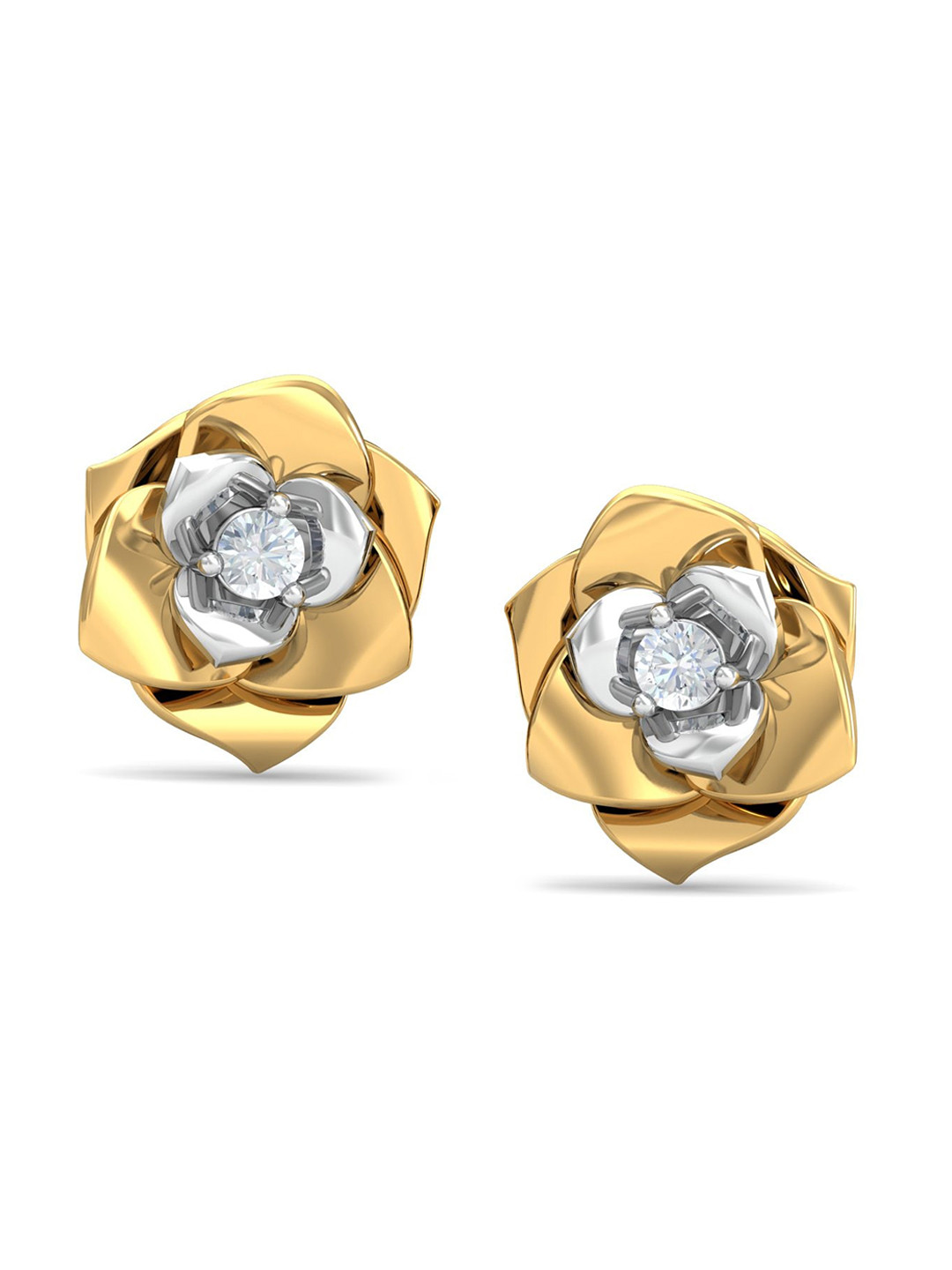 KUBERBOX 18KT Gold Diamond-Studded Suzie Rose Stud Earrings -2.82 gm