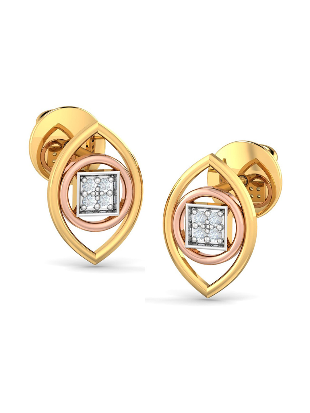KUBERBOX 18KT Gold Diamond-Studded Stud Earrings- 1.66 gm