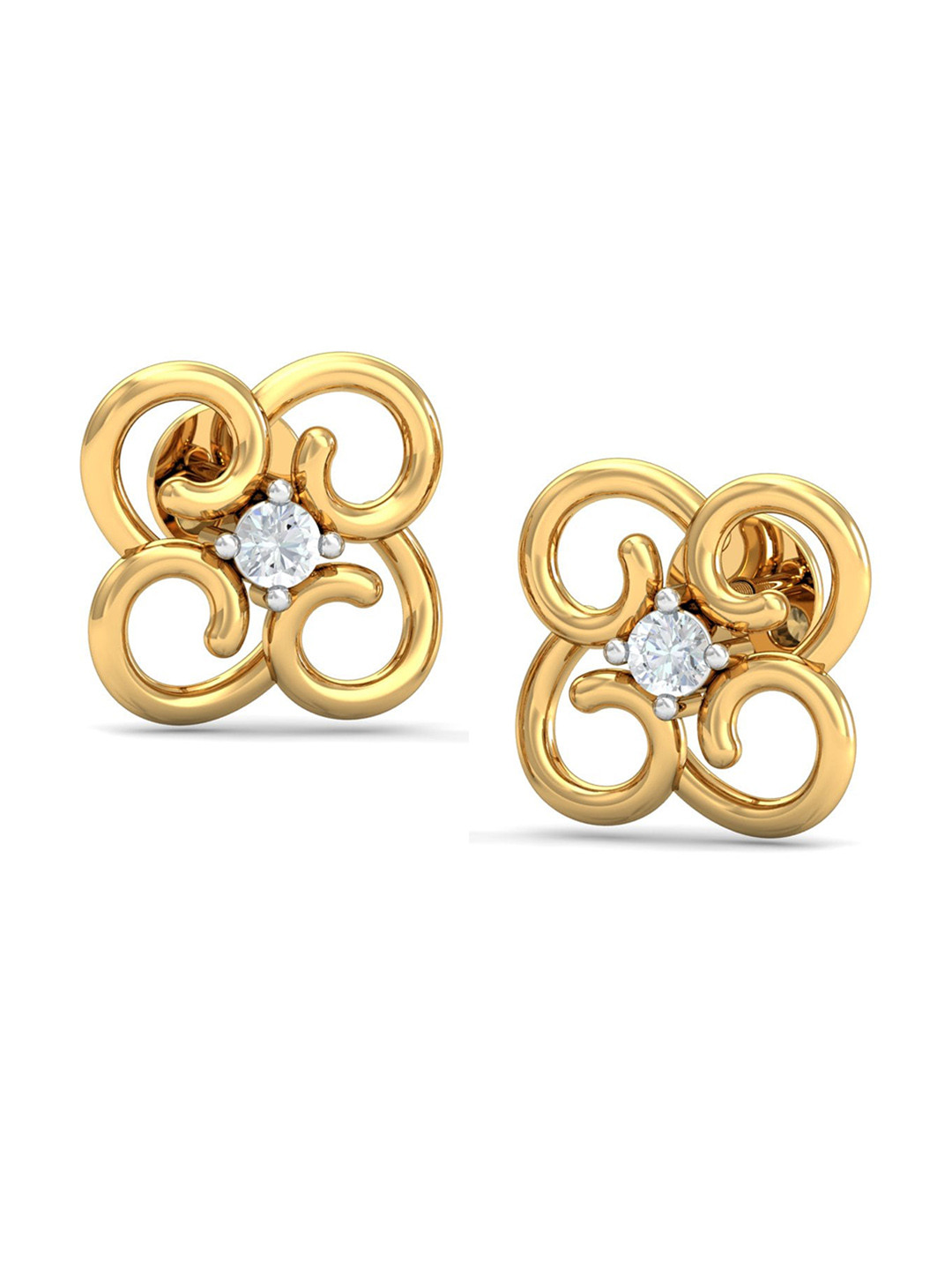 KUBERBOX Zoie Curvy 18KT Gold Diamond-Studded Earrings - 2.2g