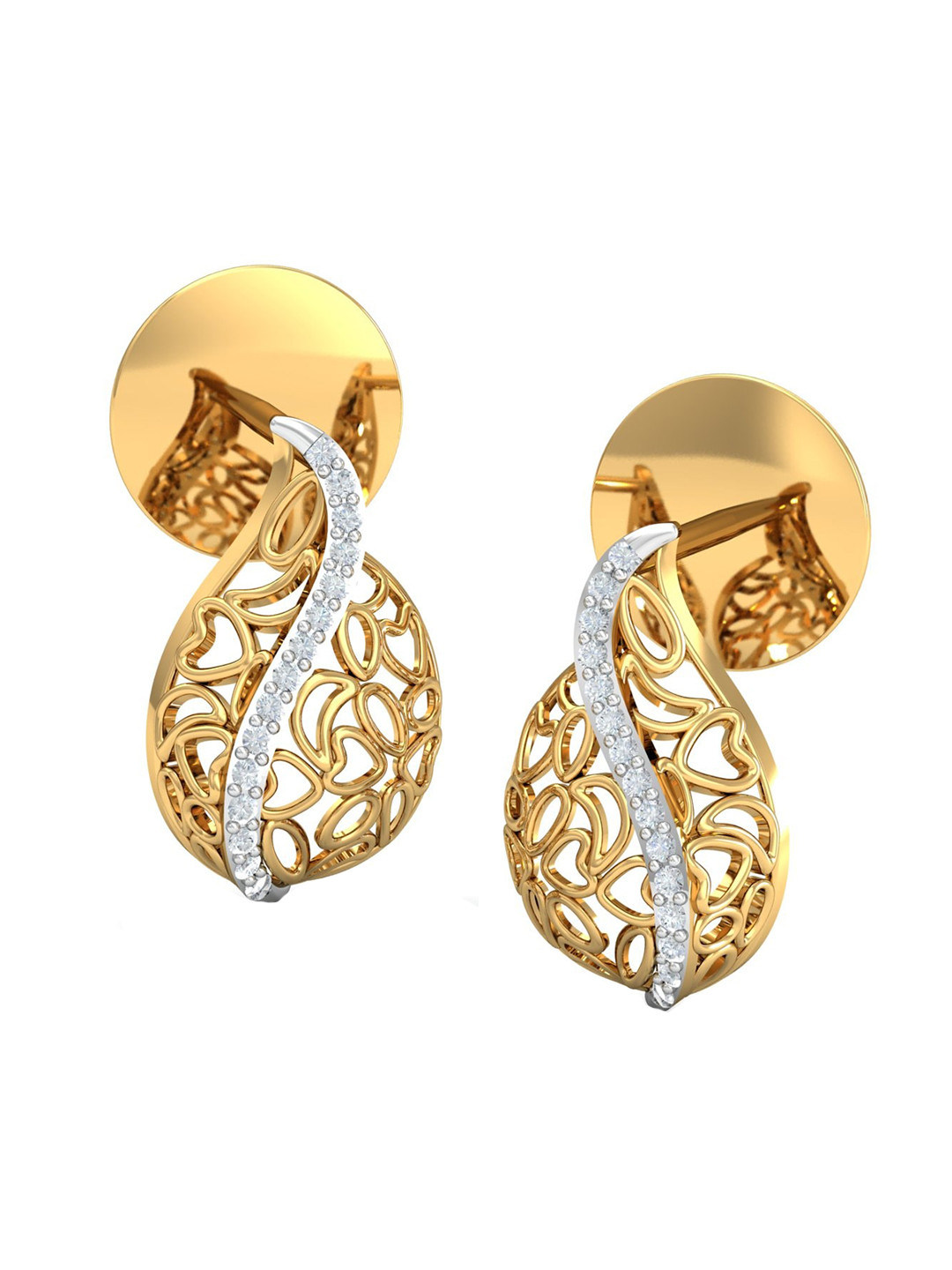 KUBERBOX Exquisite18KT Gold Diamond-Studded Filigree Earrings- 1.89 gm