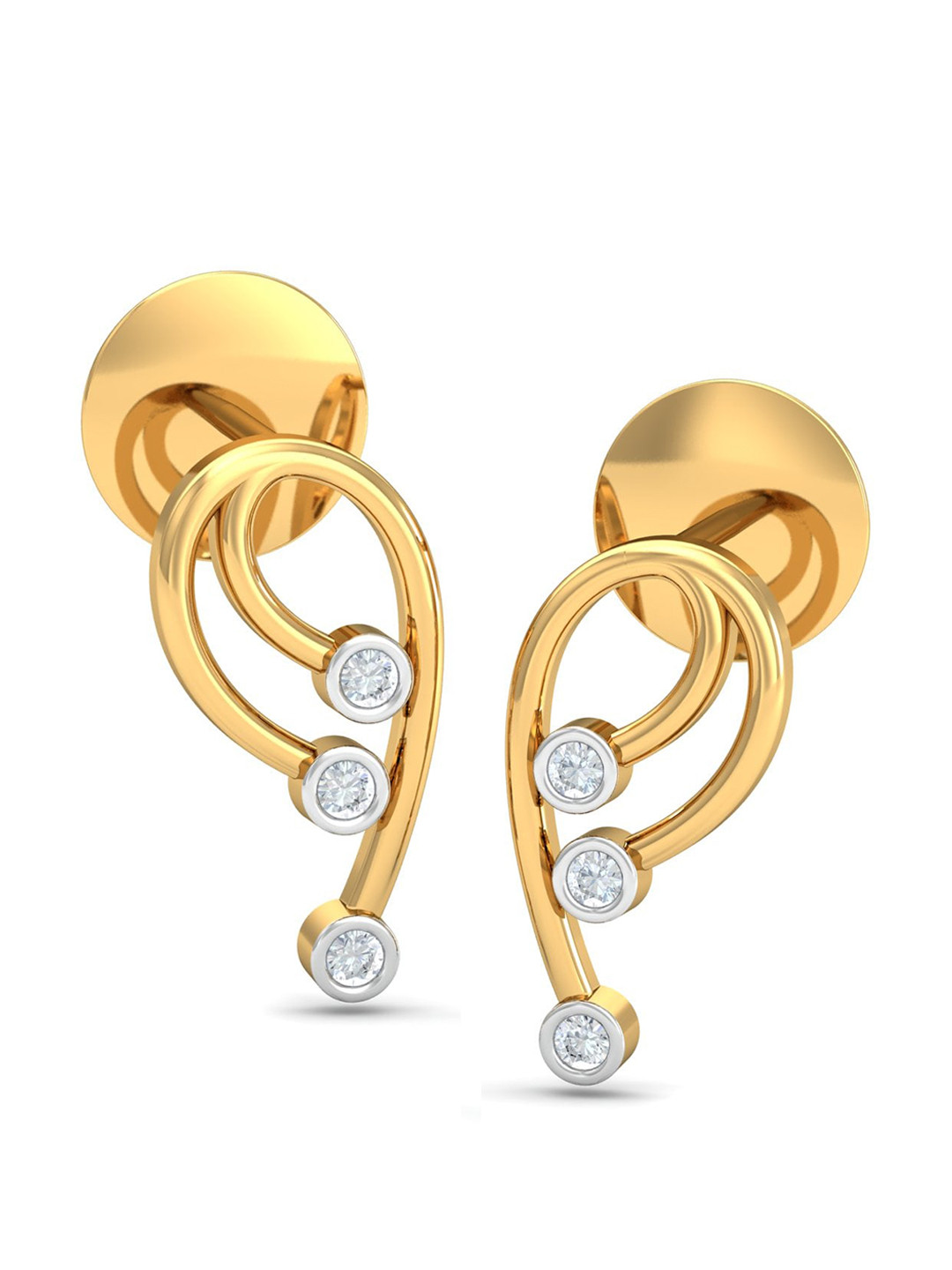 KUBERBOX Glittery Trio 18KT Gold Diamond-Studded Earrings-2.28gm