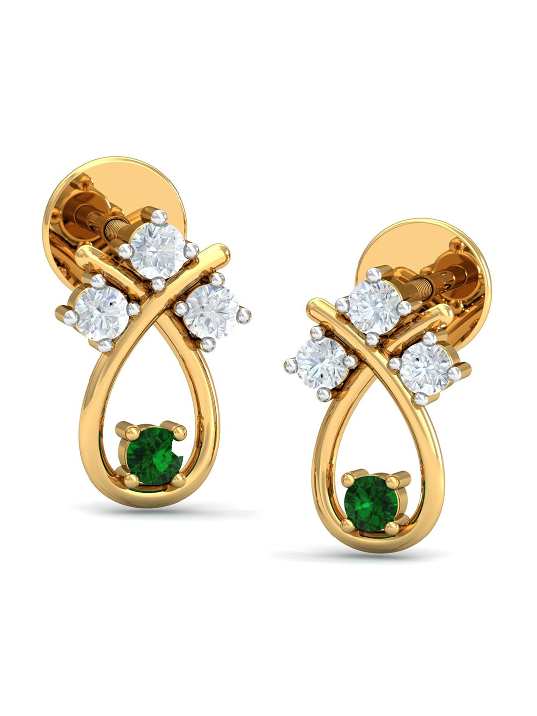 KUBERBOX 18K Gold Diamond-Studded And Emerald Earrings - 1.67g