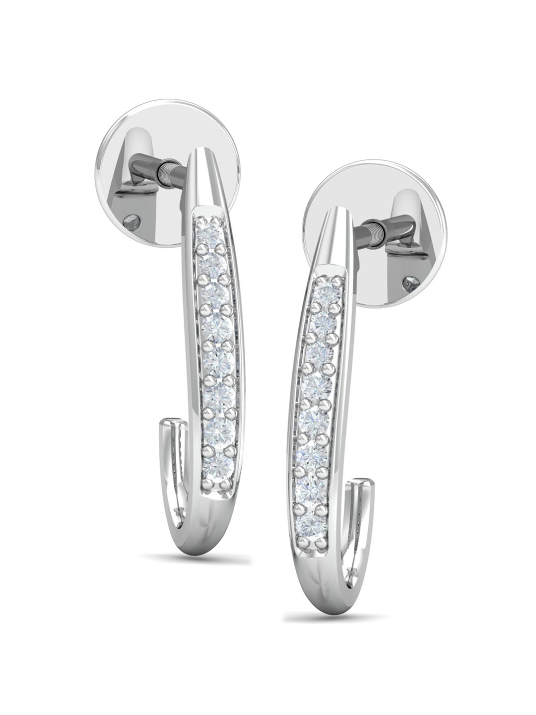 KUBERBOX Valerie 18KT White Gold Diamond Studded J-Hoop Earrings- 1.41 gm