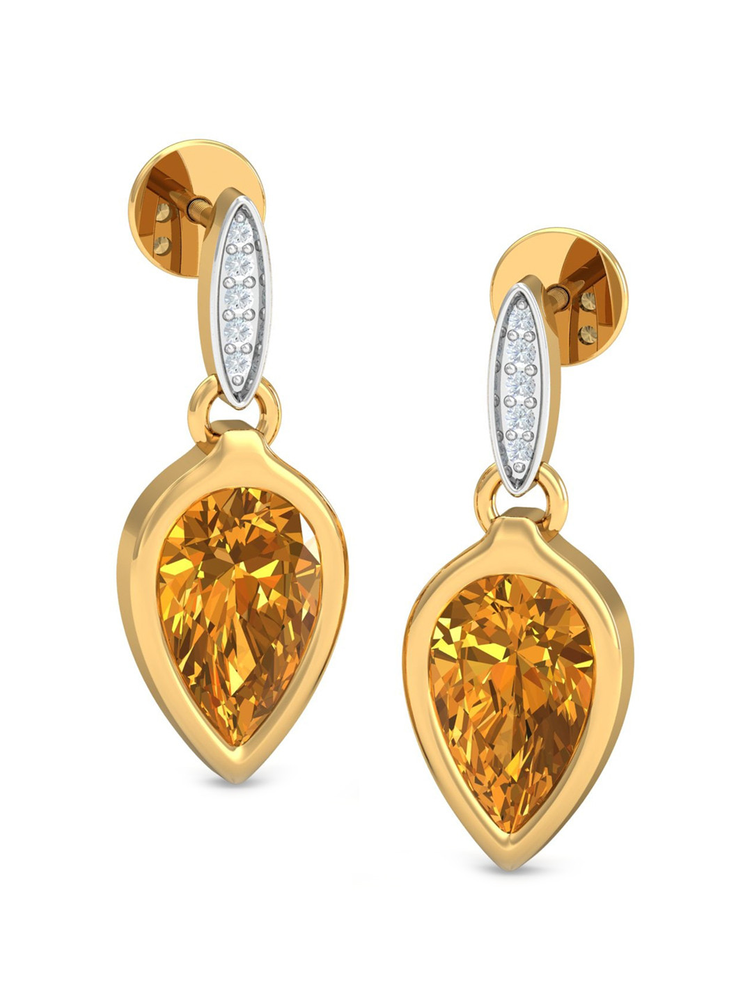 KUBERBOX Citrine Timi Citrine 18KT Gold Diamond-Studded Citrine Earrings-2.73gm
