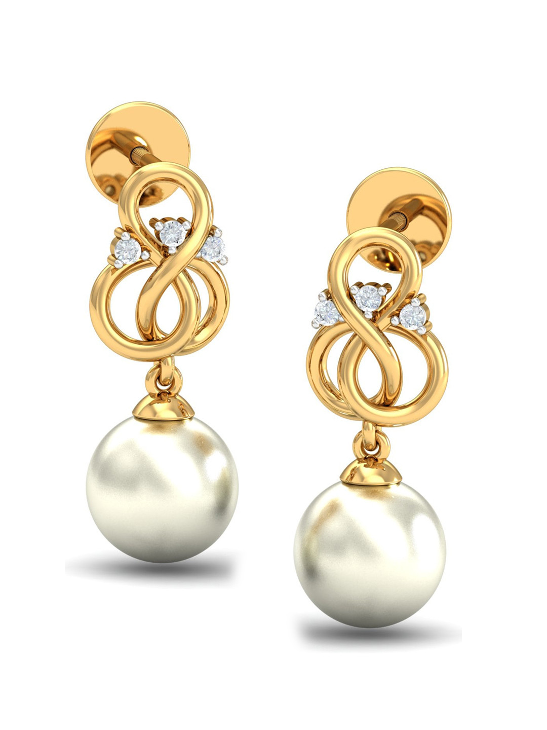 KUBERBOX Atiya Dangly Pearl 18KT Gold Diamond-Studded Drop Earrings- 1.8 gm