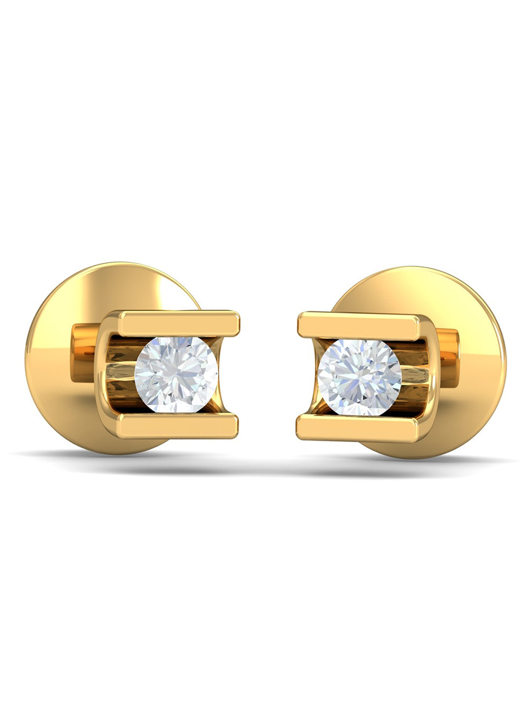 KUBERBOX 18KT Gold Diamond Cloie Solitaire Stud Earrings-1.58 gm