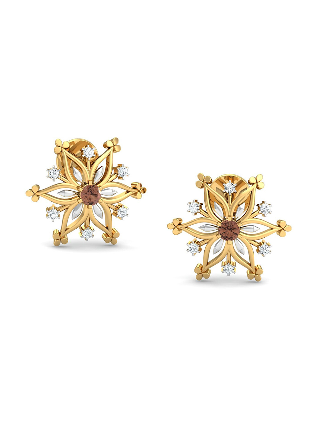 KUBERBOX Snowflake 18KT Gold Diamond-Studded Citrine Earrings-2.42 gm