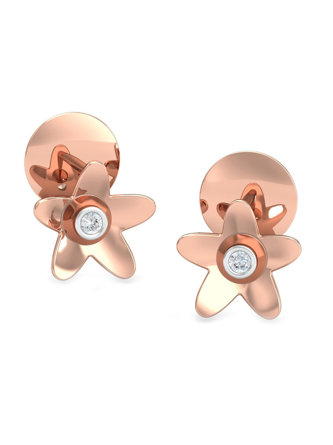 KUBERBOX 18KT Rose Gold Diamond-Studded Aatirah Dainty Stud Earrings-2.02gm