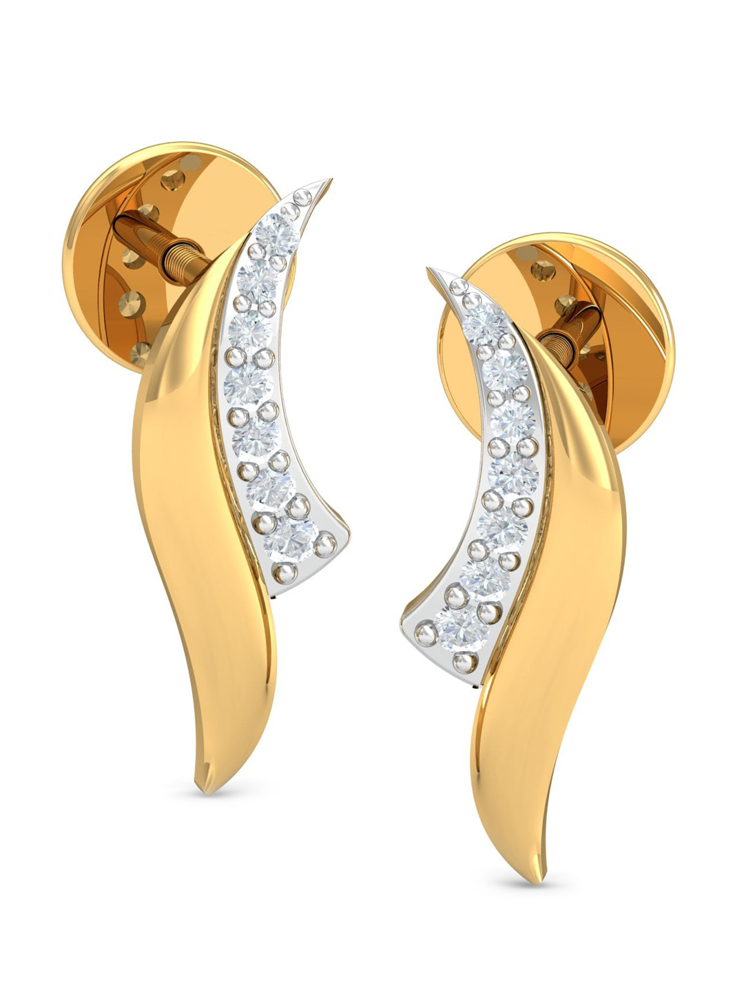 KUBERBOX Nova 18KT Gold Diamond-Studded Drop Earrings-1.8gm