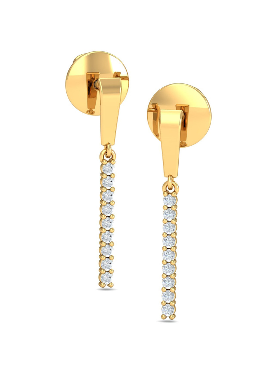 KUBERBOX Valeria Dangling 18KT Gold Diamond Studded Drop Earrings- 1.45gm
