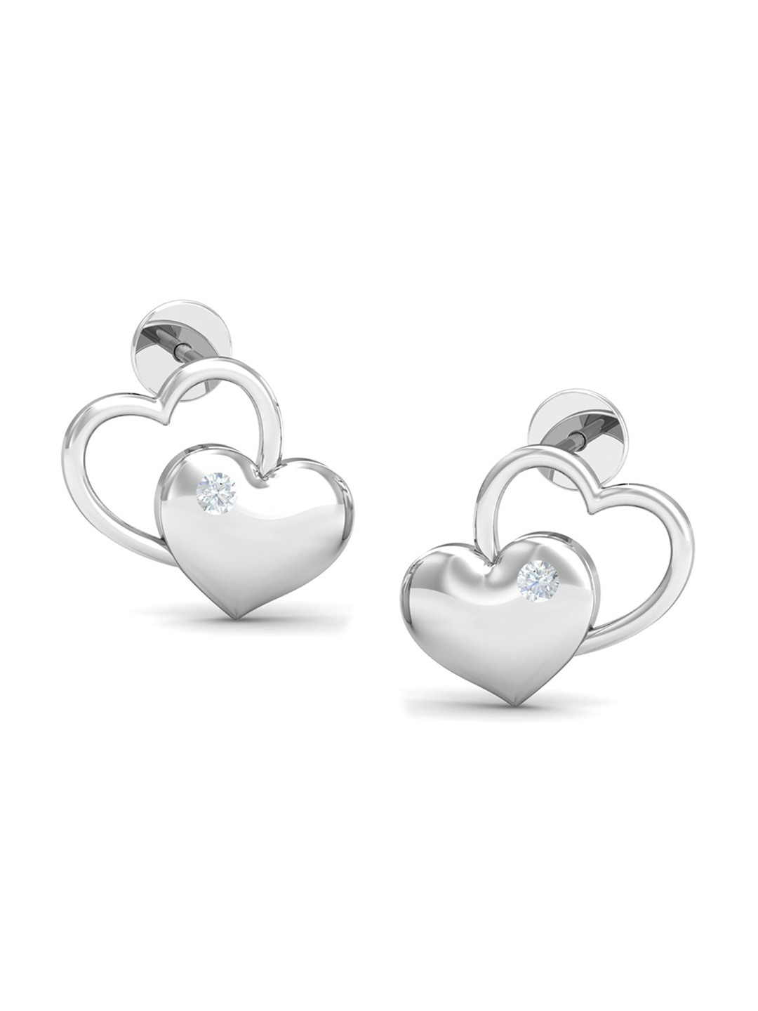 KUBERBOX Matter-of-love Heart 18KT White Gold Diamond-Studded Earrings - 2.55gm