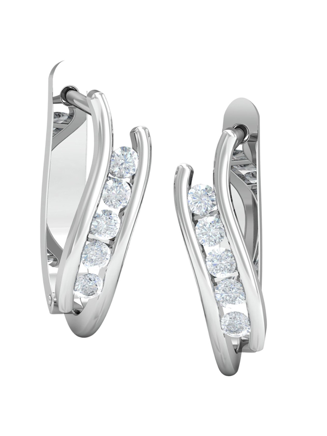 KUBERBOX Soli 18KT White Gold Diamond-Studded Hoops Earrings -1.41 gm