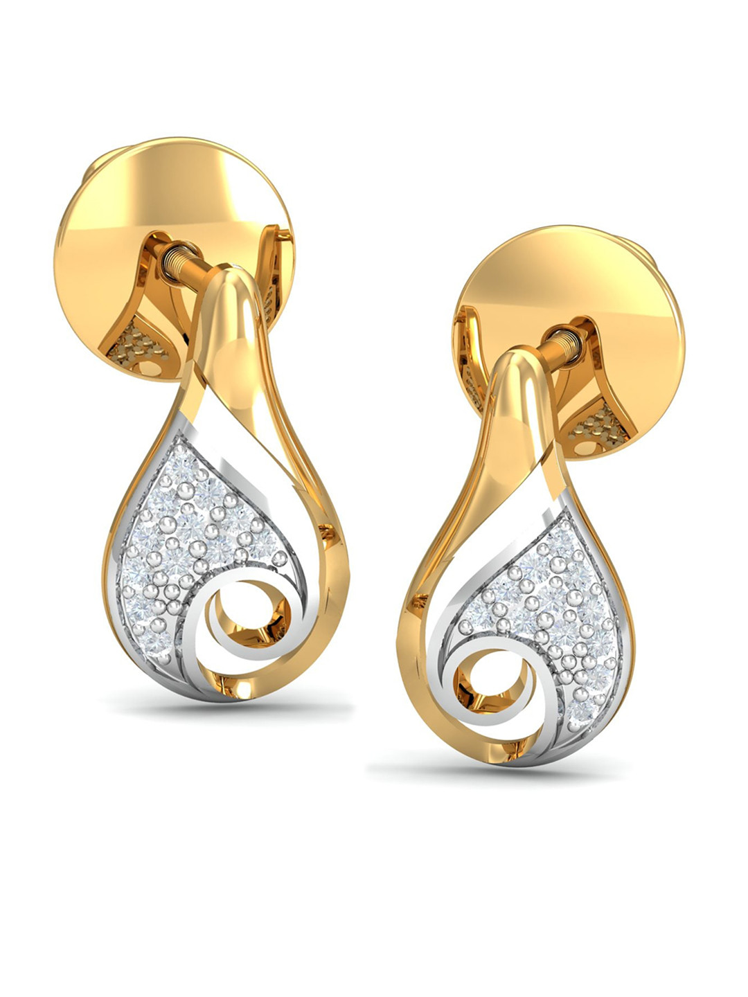 KUBERBOX 18KT Gold Diamond-Studded Maria Motif Stud Earrings-1.72gm