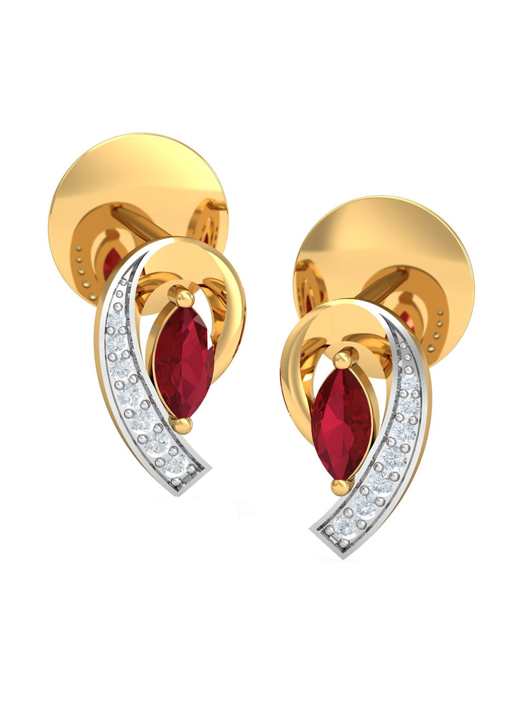 KUBERBOX Antonia 18KT Gold Diamond-Studded & Ruby Earrings-1.8gm