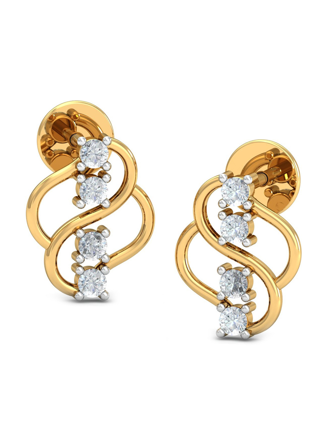 KUBERBOX 18KT Gold Diamond-Studded Carol Curvy Stud Earrings- 1.67 gm