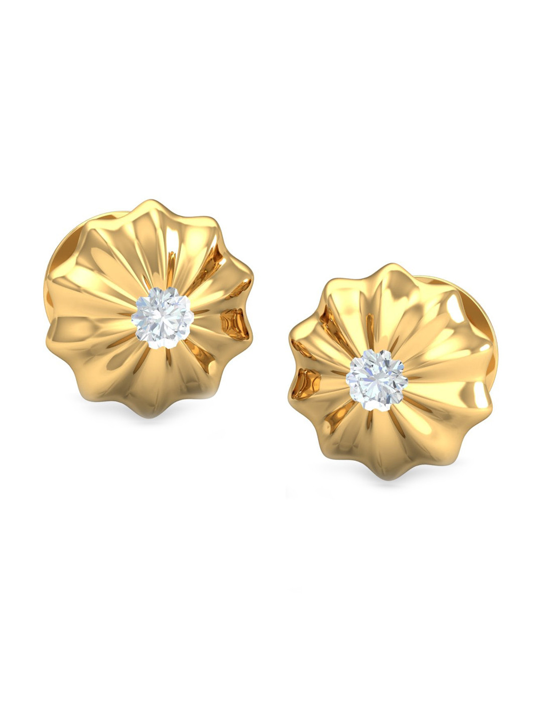 KUBERBOX Aini Floral 18KT Gold Diamond-Studded Earrings -1.88gm